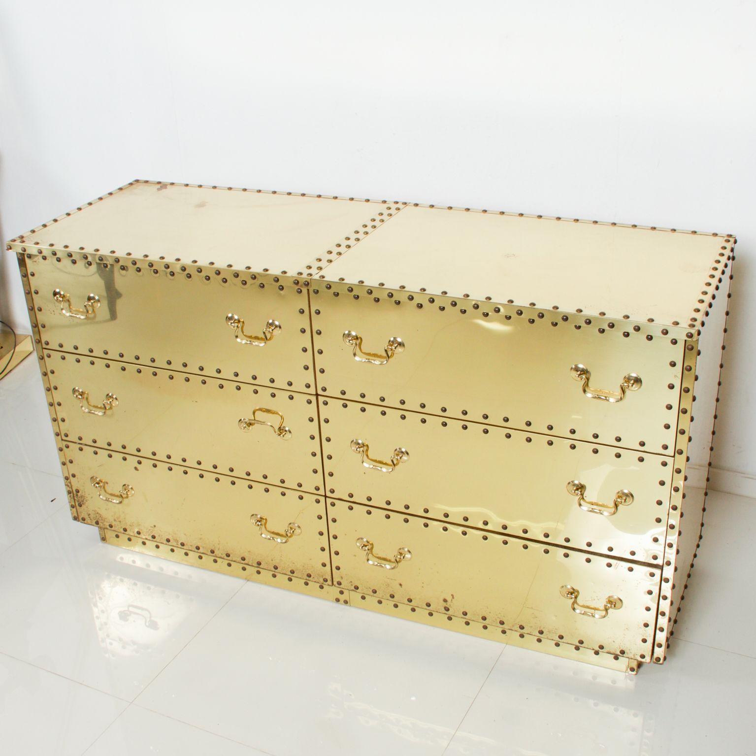 Midcentury Sarreid Ltd from Spain, Brass Double Dresser Studded Nail Head, 1970s In Good Condition In Chula Vista, CA