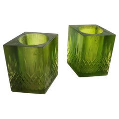 Mid Century Green Resin Candle Holders by Sascha Brastoff, Set of 2, Circa 1960s