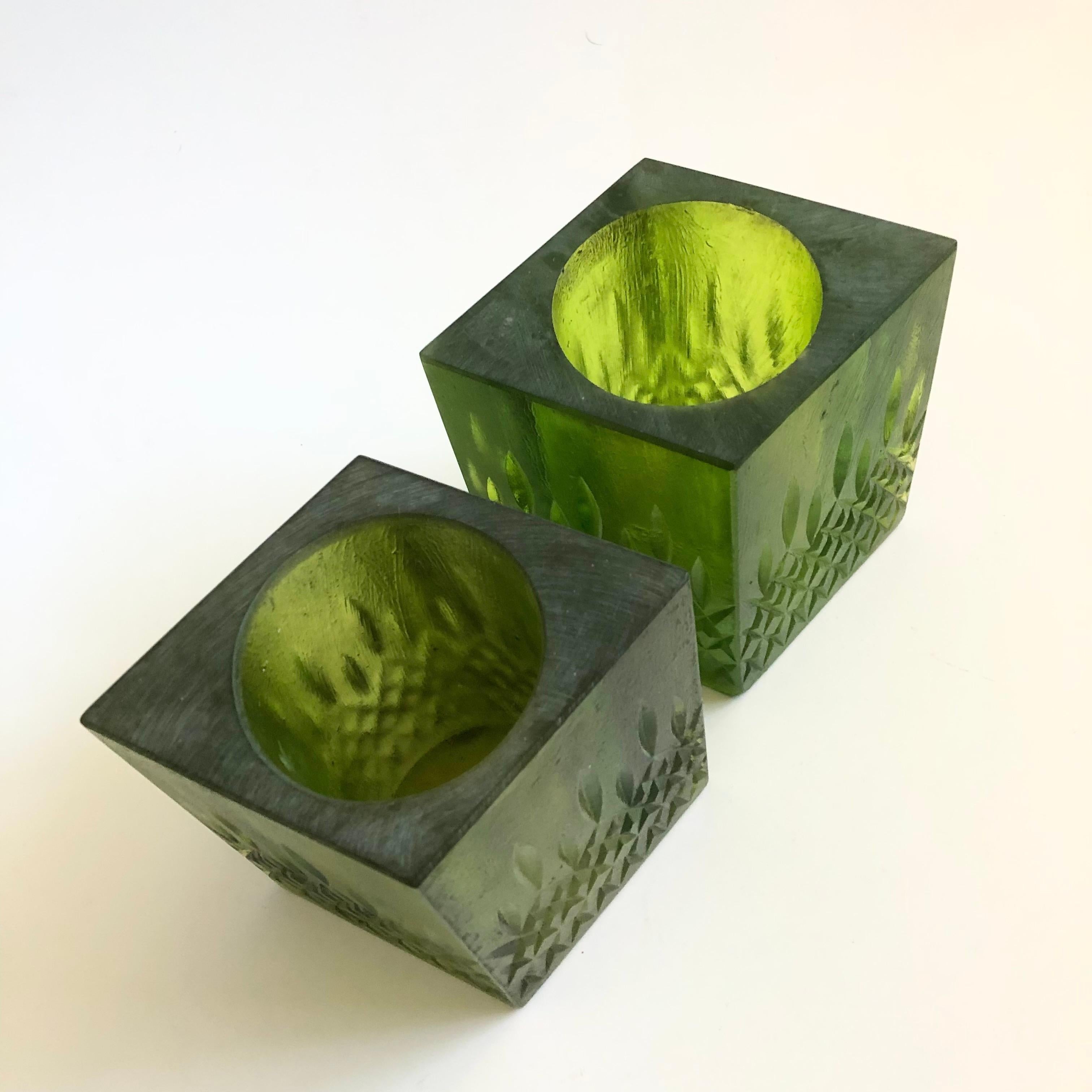 Mid-Century Modern Mid Century Sascha Brastoff Green Resin Candle Holders or Vases - Set of 2 For Sale
