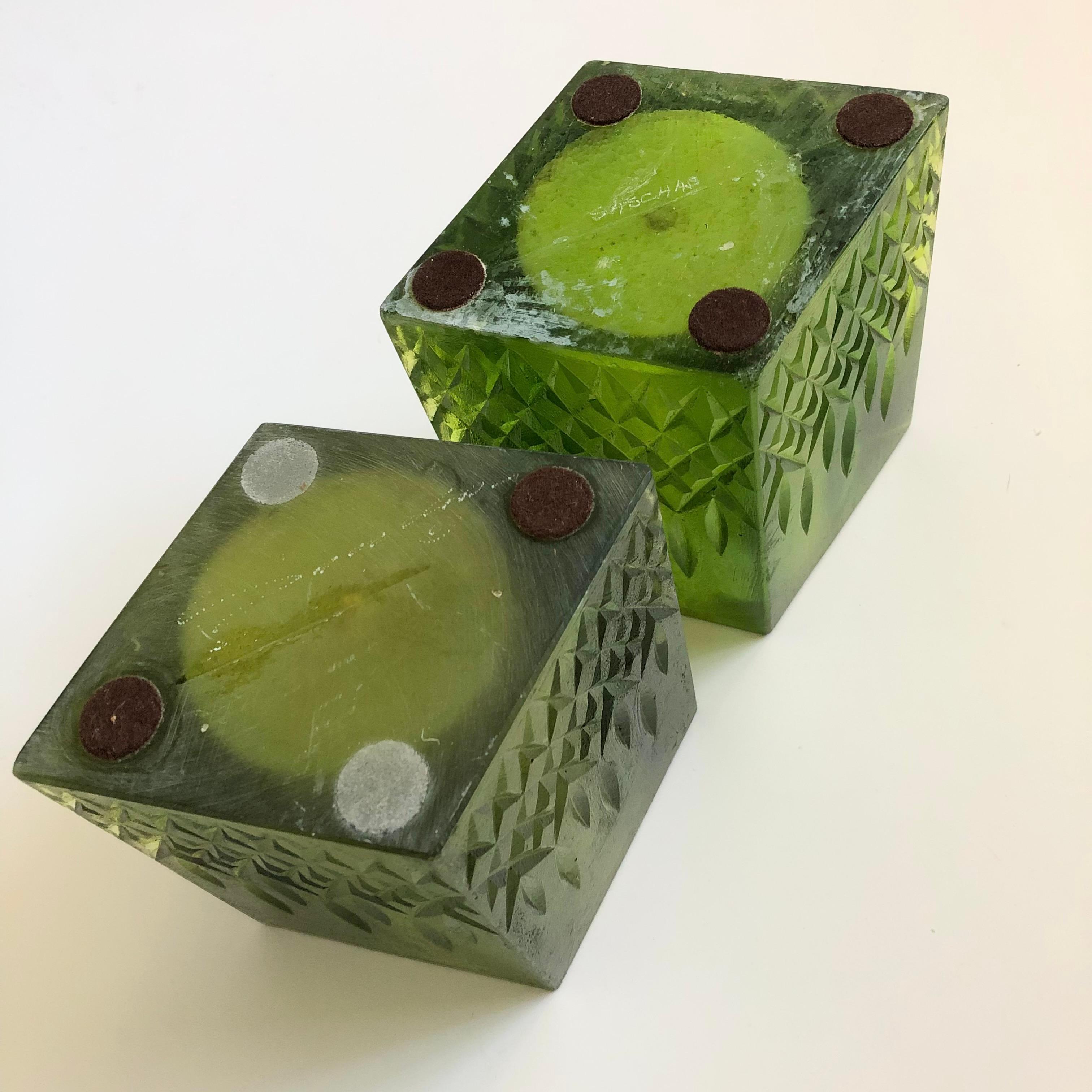 20th Century Mid Century Sascha Brastoff Green Resin Candle Holders or Vases - Set of 2 For Sale