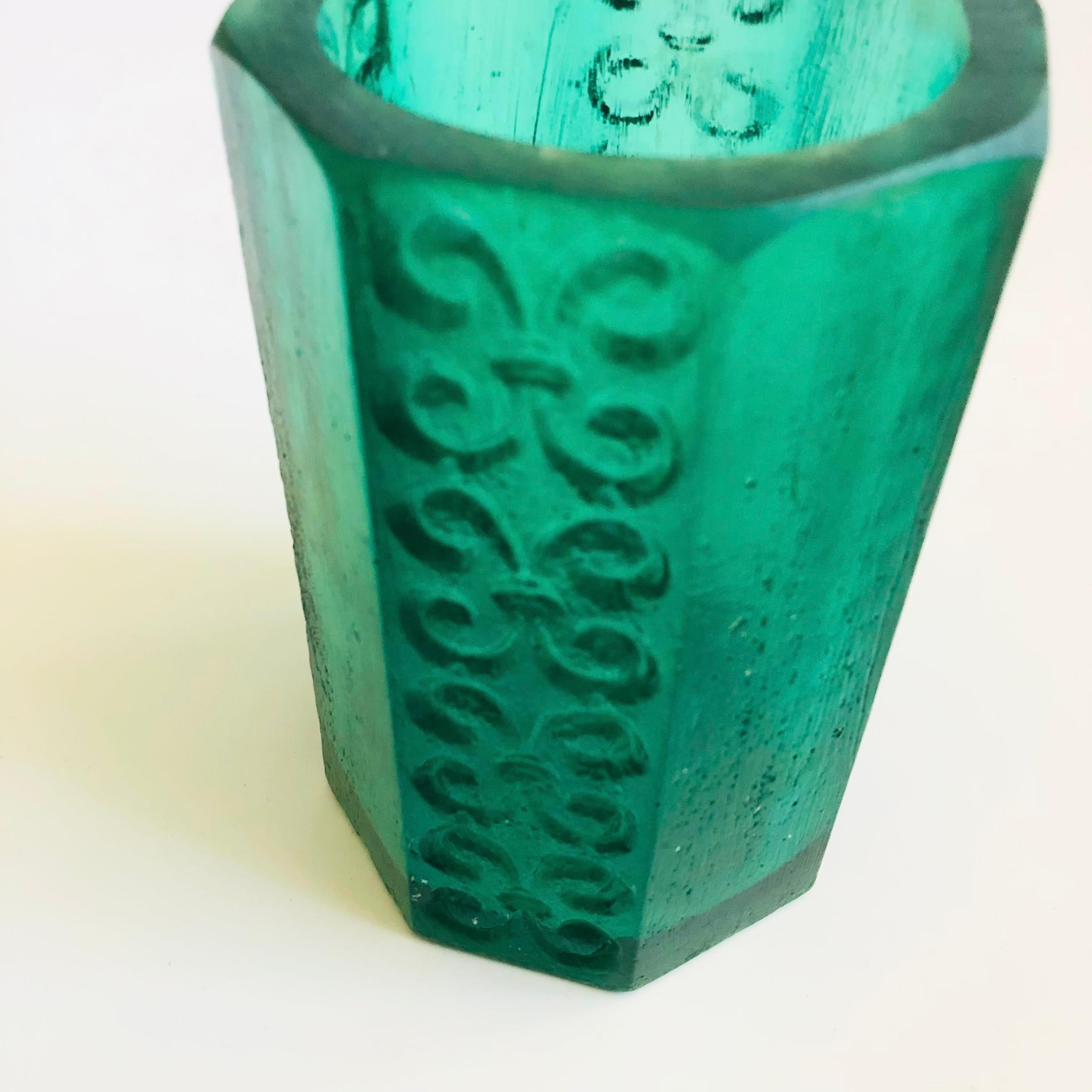 American Mid Century Sascha Brastoff Teal Resin Candle Holder or Vase For Sale