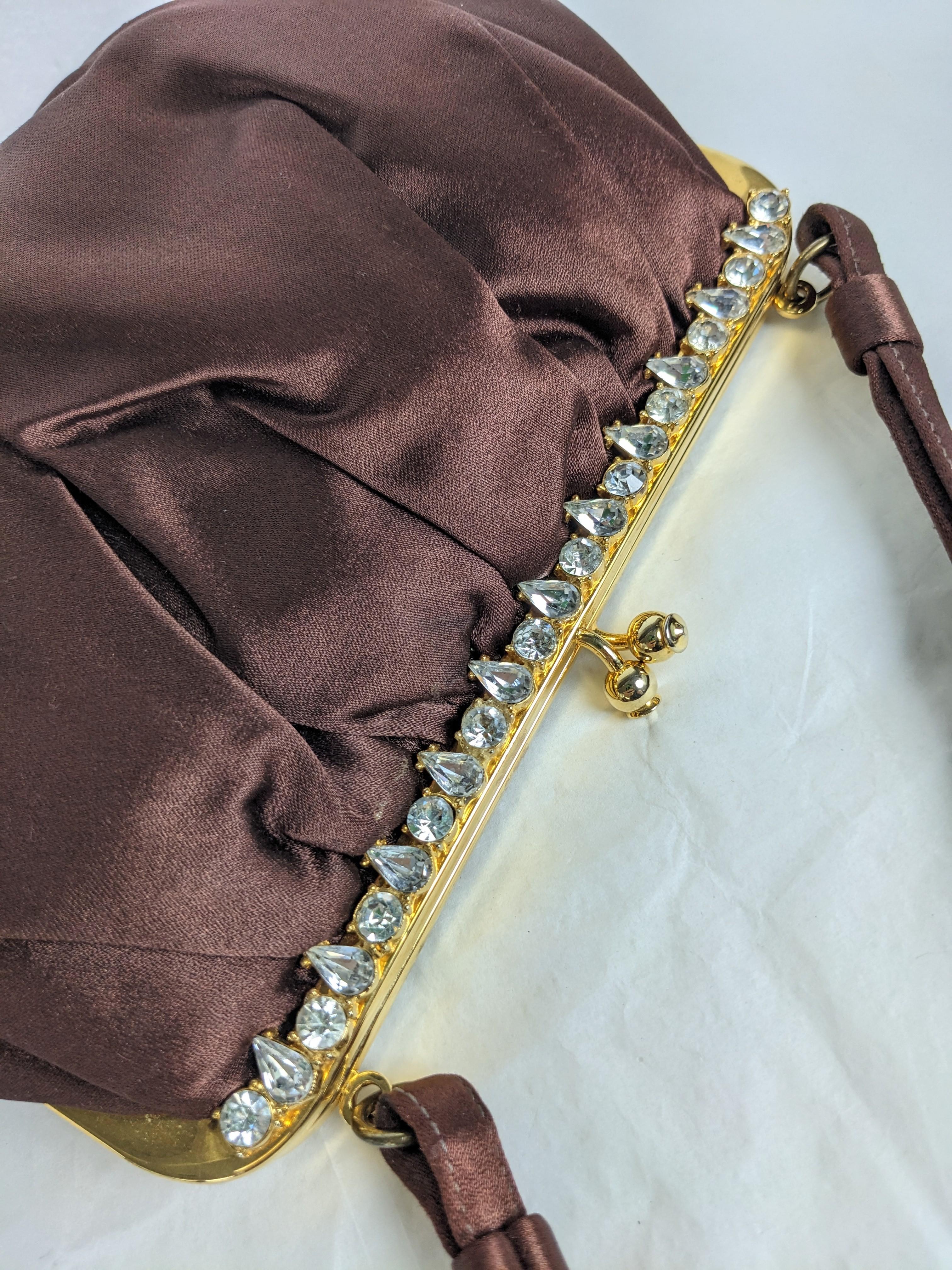 Women's or Men's Mid Century Satin and Crystal Purse For Sale