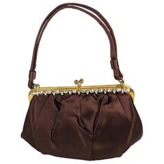 Mid Century Satin und Kristall Handtasche