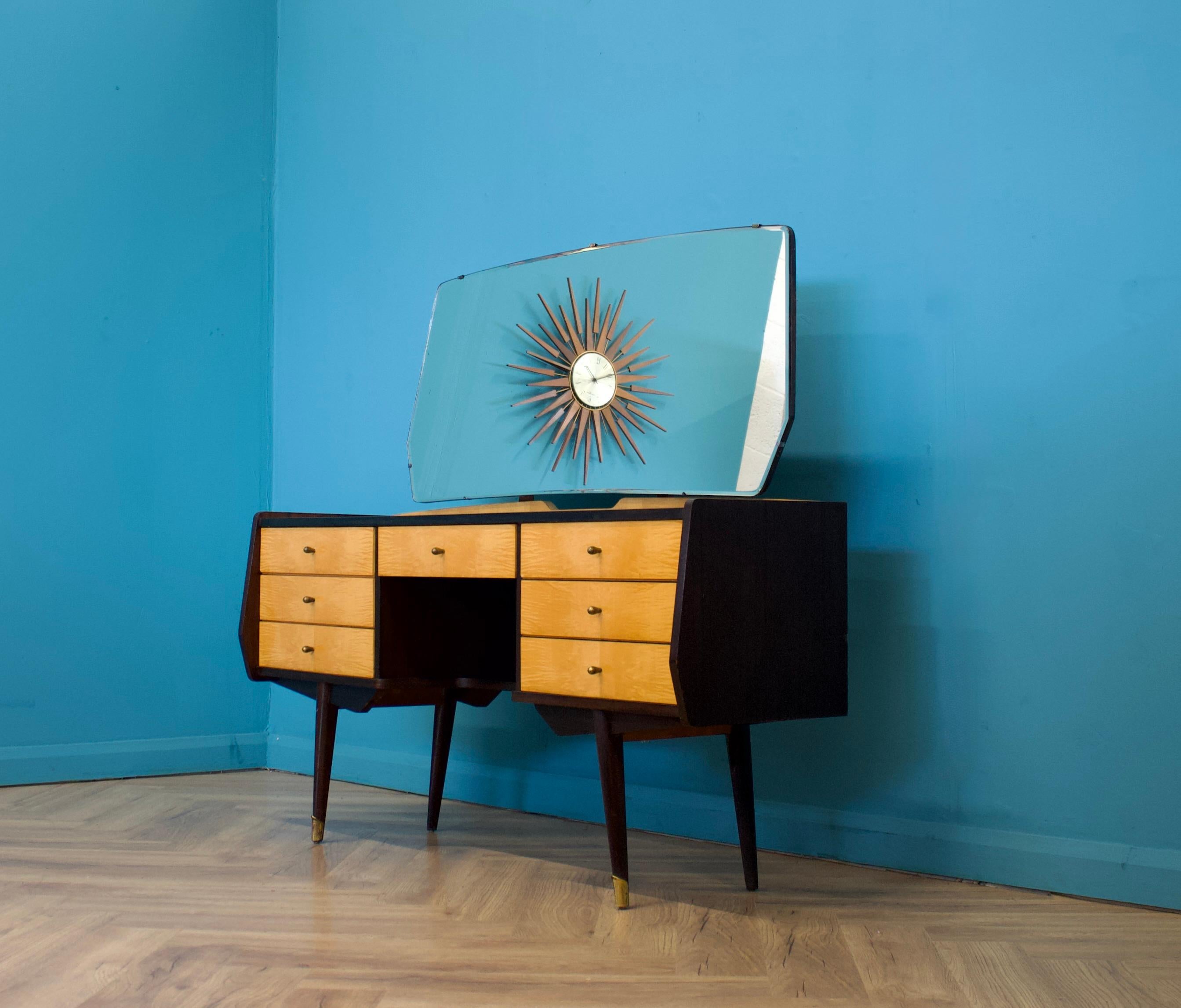 European Mid Century Satin Birch & Walnut Dressing Table from Times Furnishings, 1960s For Sale
