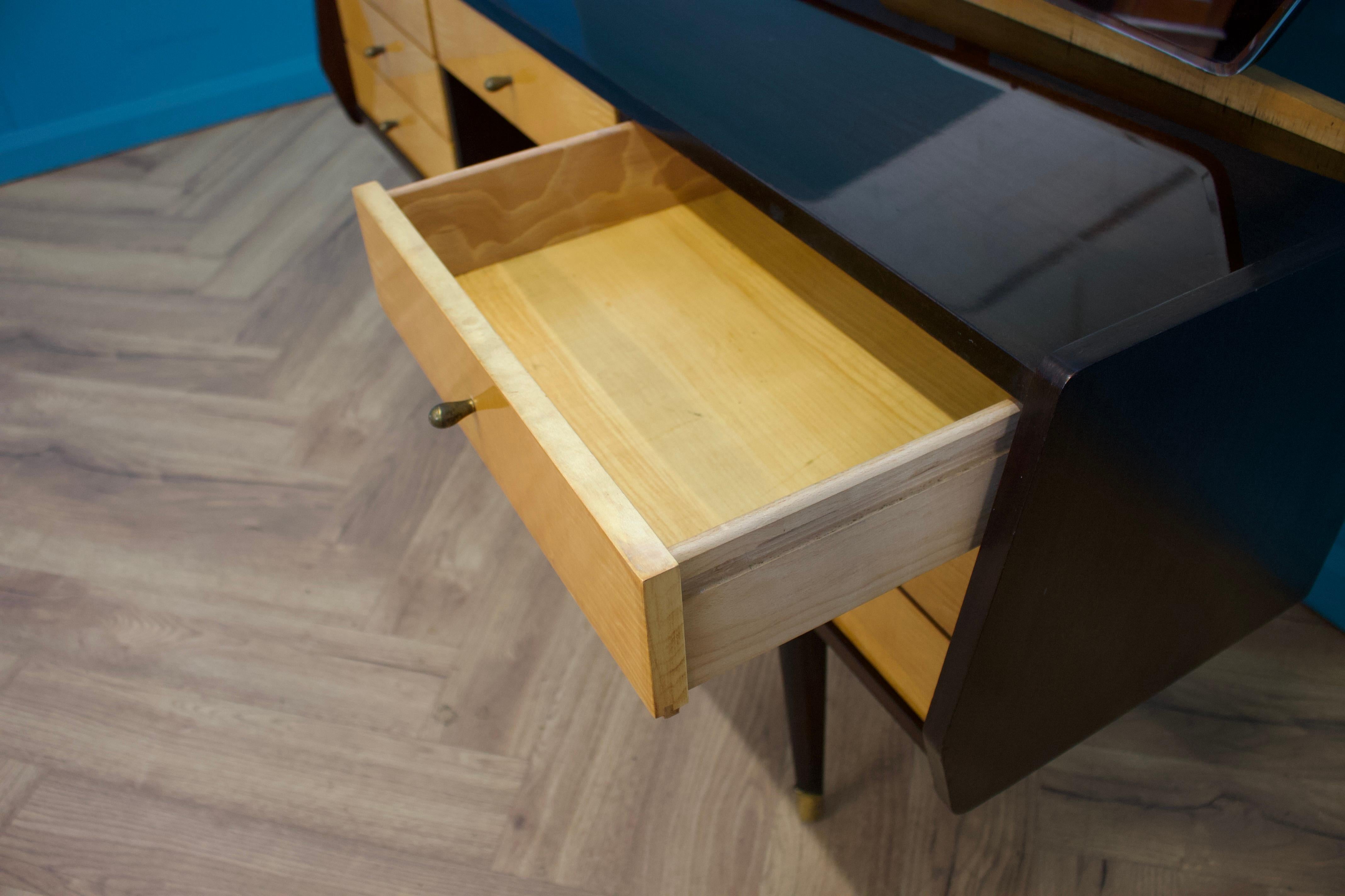 Veneer Mid Century Satin Birch & Walnut Dressing Table from Times Furnishings, 1960s For Sale