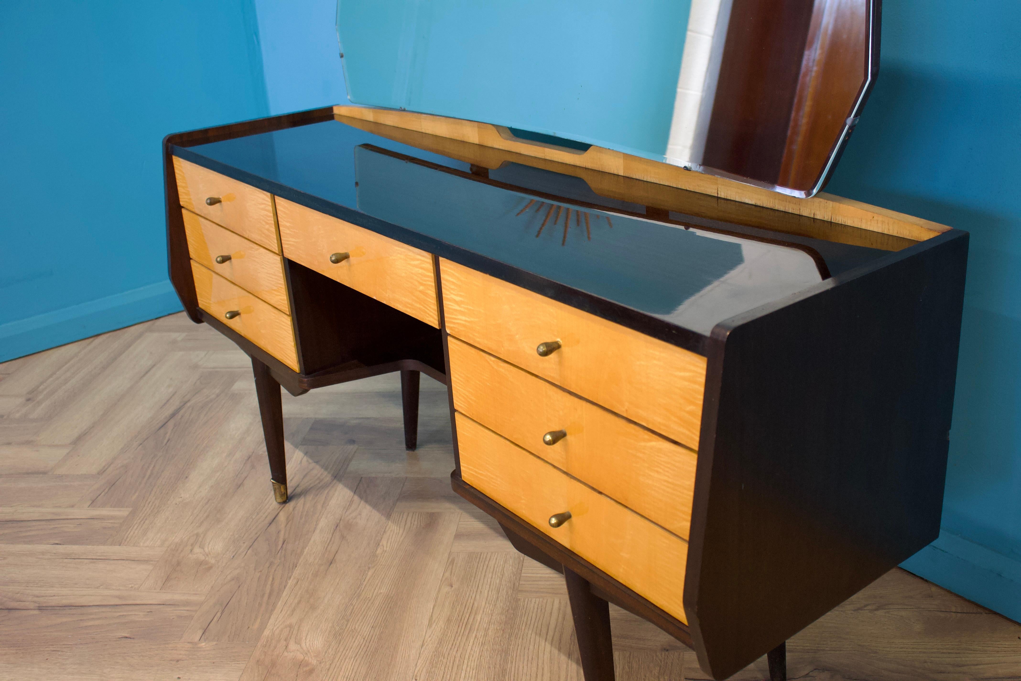 20th Century Mid Century Satin Birch & Walnut Dressing Table from Times Furnishings, 1960s For Sale