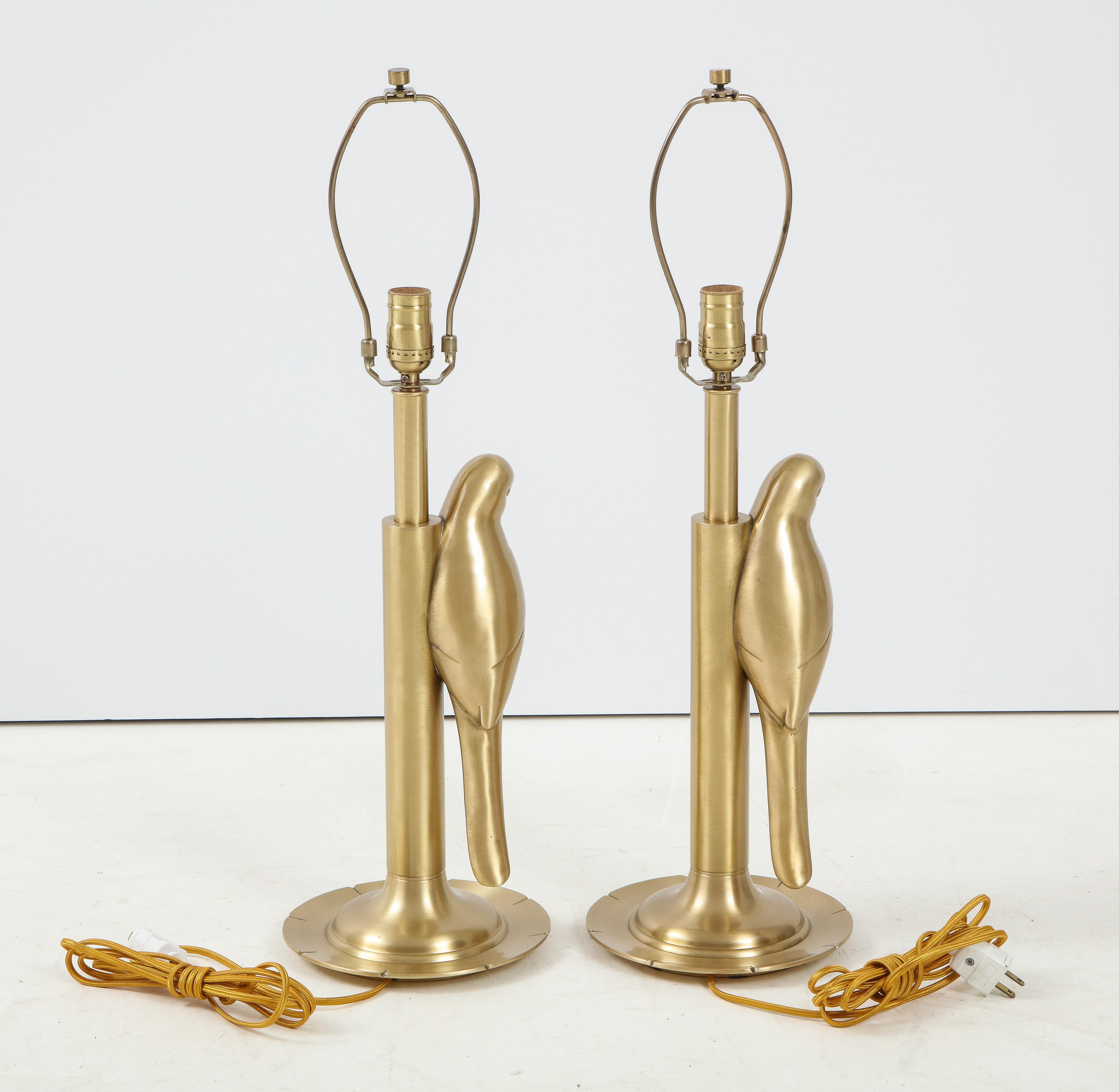 American Midcentury Satin Brass Parrot Lamps For Sale