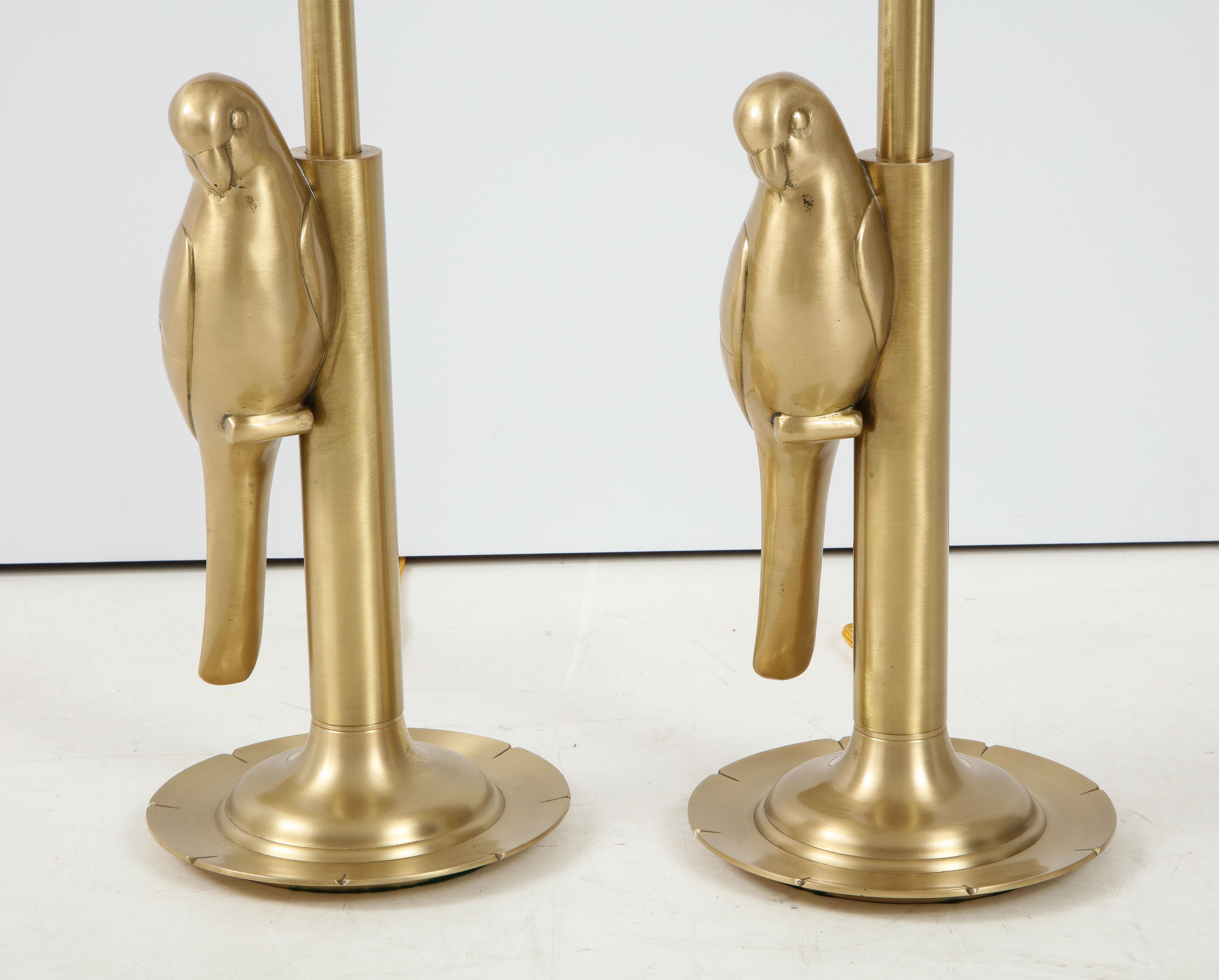 Midcentury Satin Brass Parrot Lamps In Excellent Condition For Sale In New York, NY