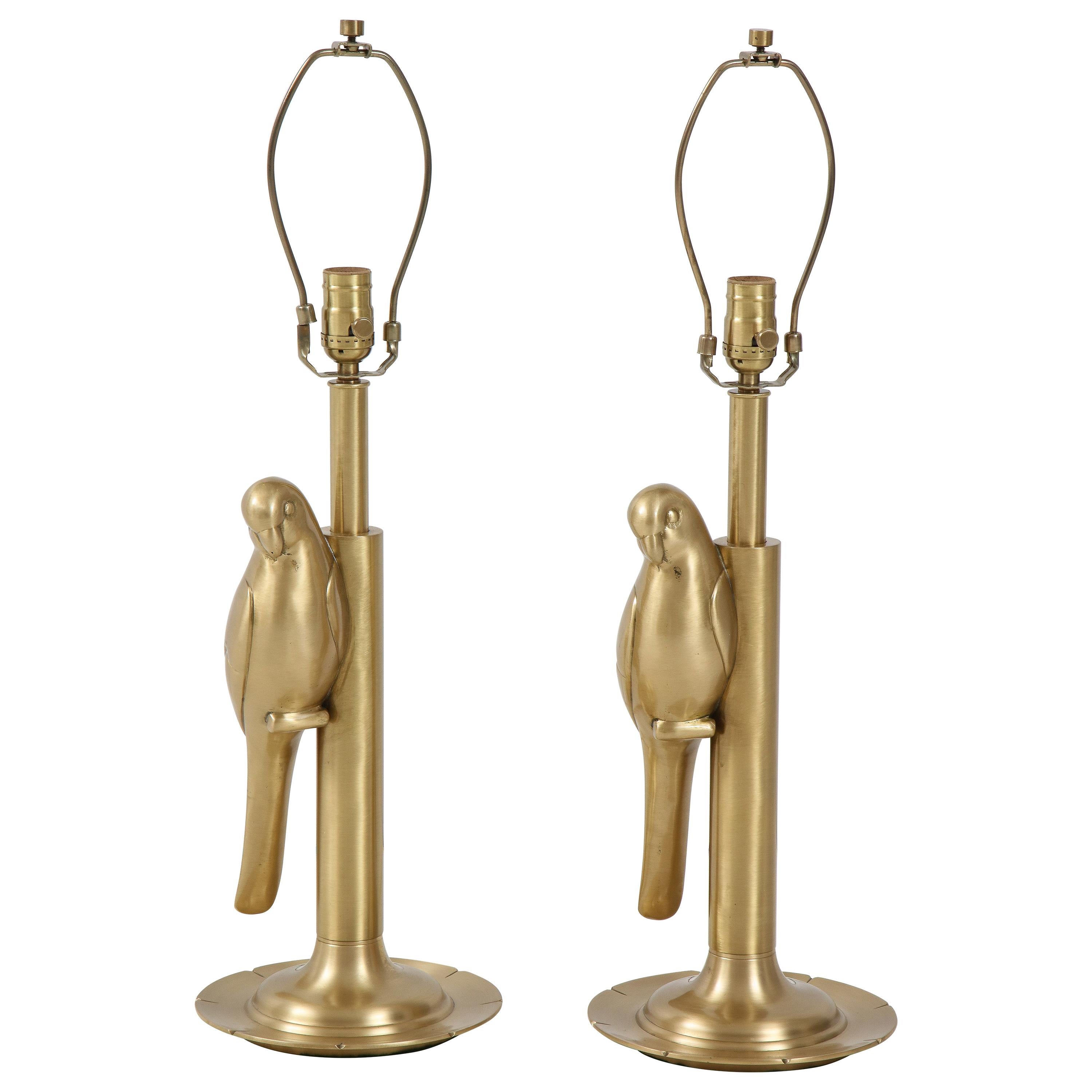 Midcentury Satin Brass Parrot Lamps For Sale