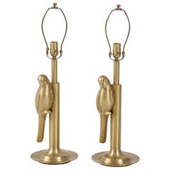 Midcentury Satin Brass Parrot Lamps