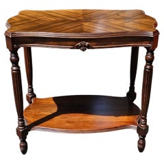 Mid Century Satin Mahogany Bookmatched Top Tiered Side Table