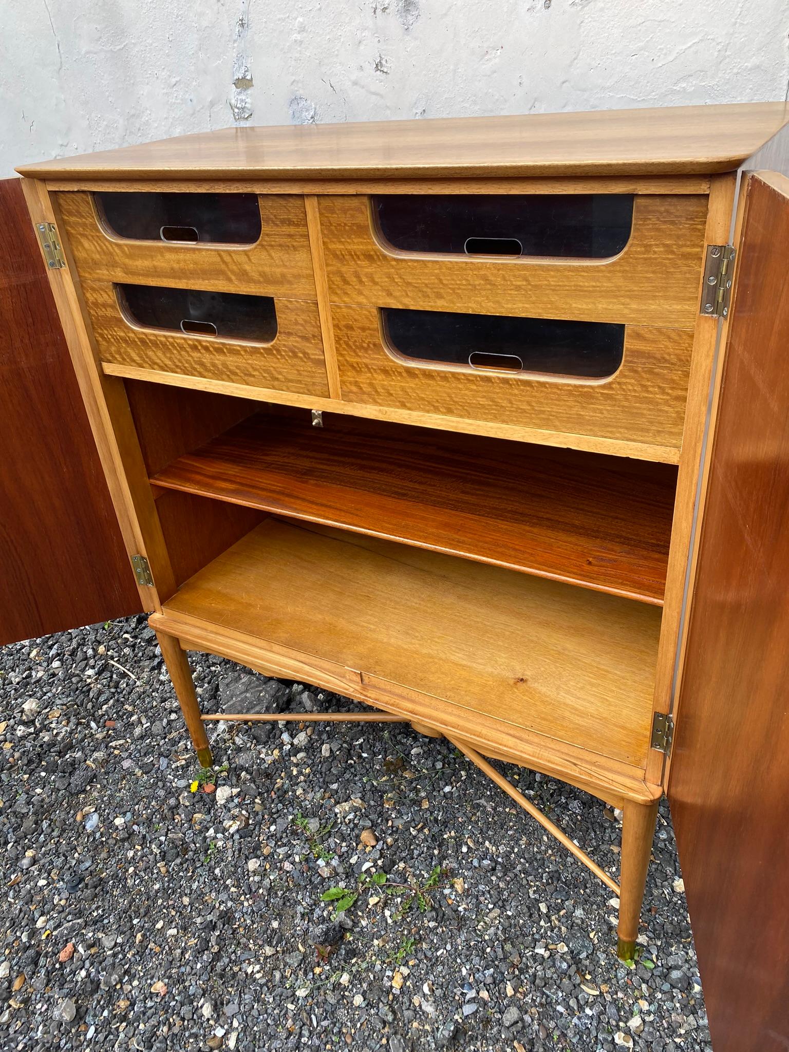 Beech Mid-Century Satinwood Tallboy Cabinet for Heals, Utility Furniture, 1950s For Sale