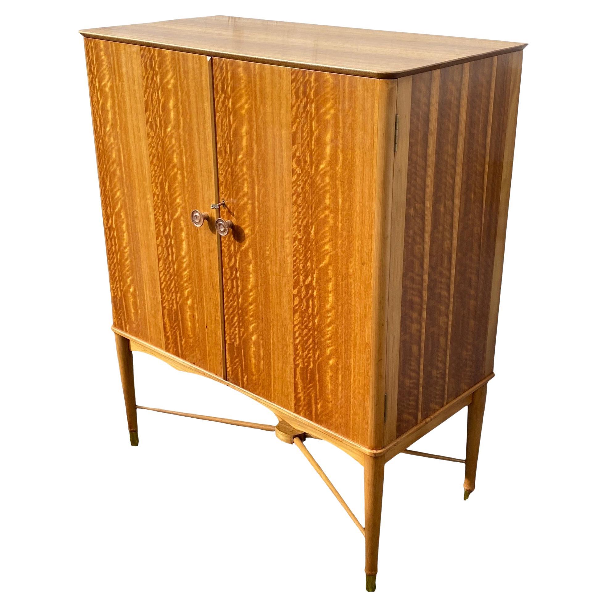 Mid-Century Satinwood Tallboy Cabinet for Heals, Utility Furniture, 1950s For Sale