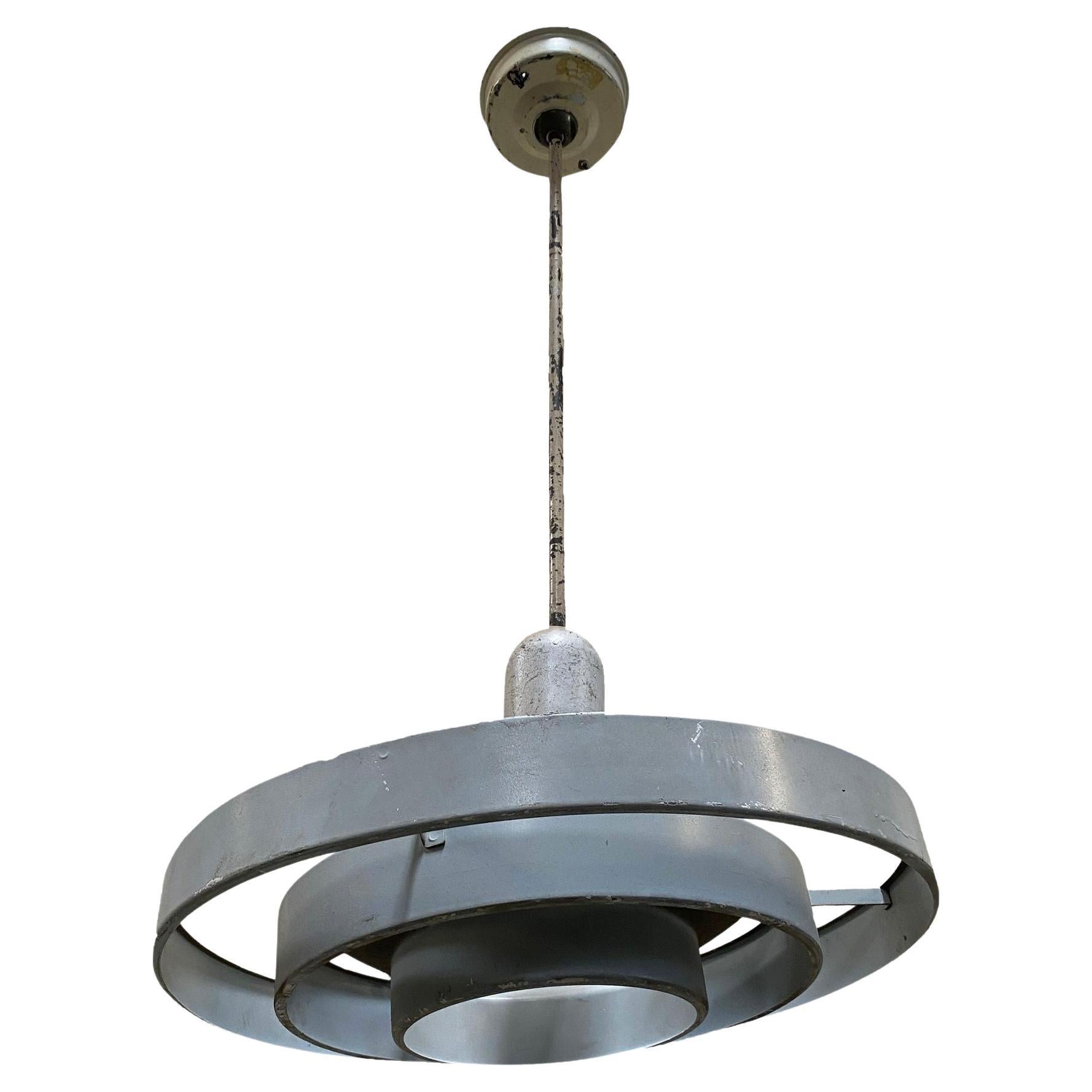 Midcentury "Saturn" Ceiling Steel" Hooded Pendant by Kurt Versen For Sale