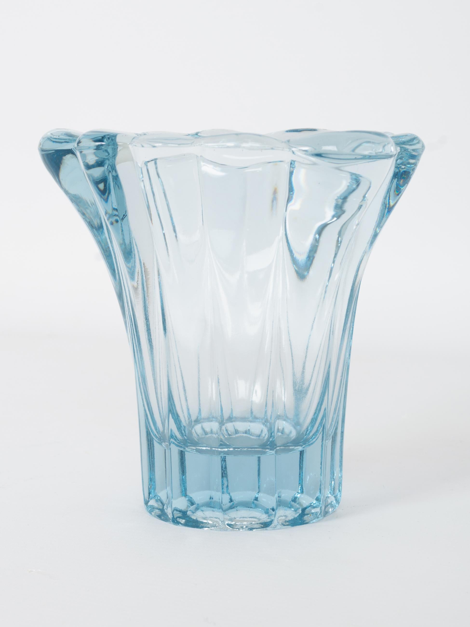 Mid Century Scalloped Aqua Blue Glass Vase, France, C.1950 For Sale at ...