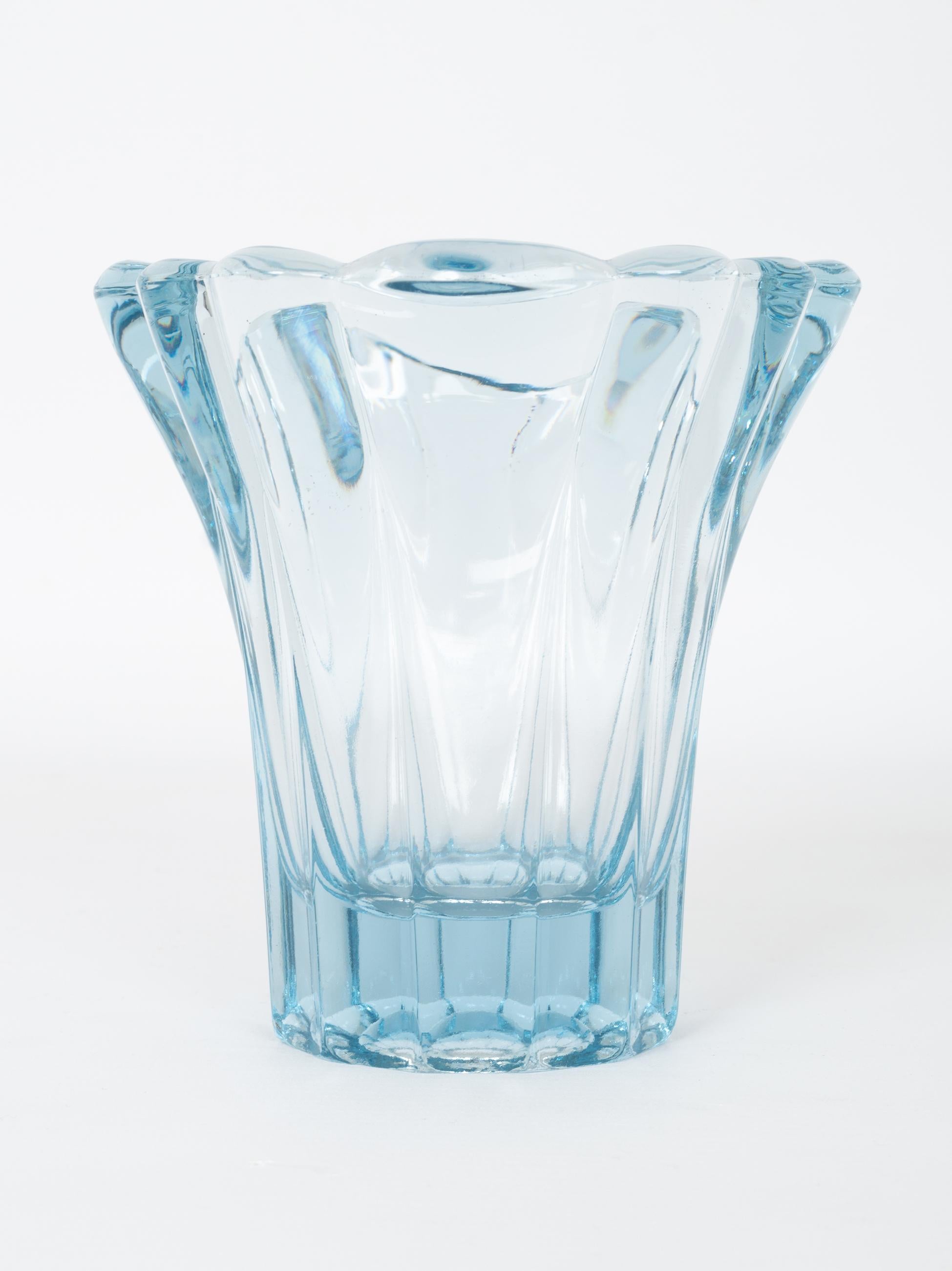 Mid-Century Modern Mid Century Scalloped Aqua Blue Glass Vase, France, C.1950 For Sale