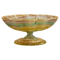 Mid Century Scalloped Banded Multicolour Fluorite Bowl with Footed Base