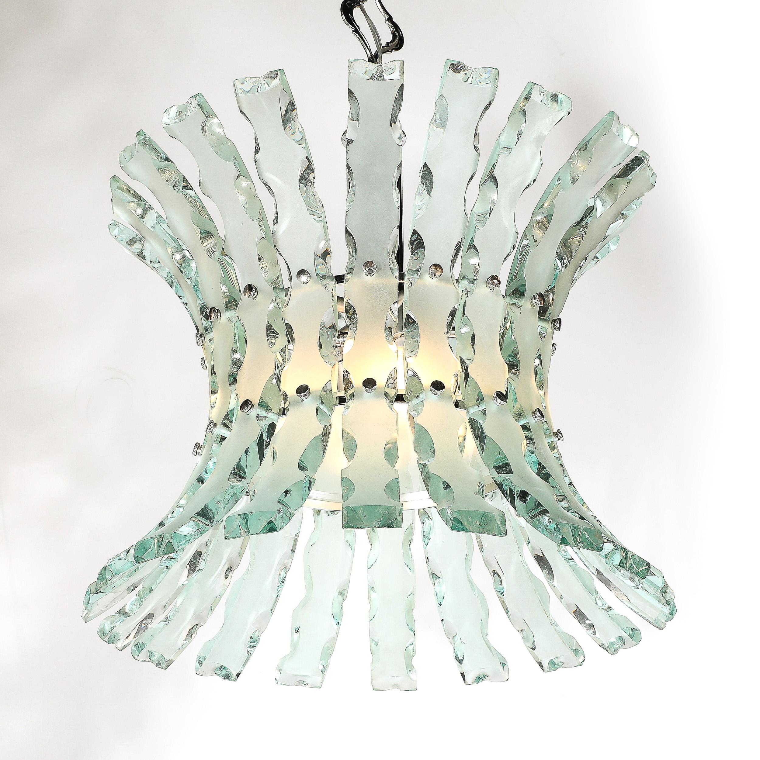 Italian Mid-Century Scalloped  Glass Chandeliers by Quattro Zero for Fontana Arte
