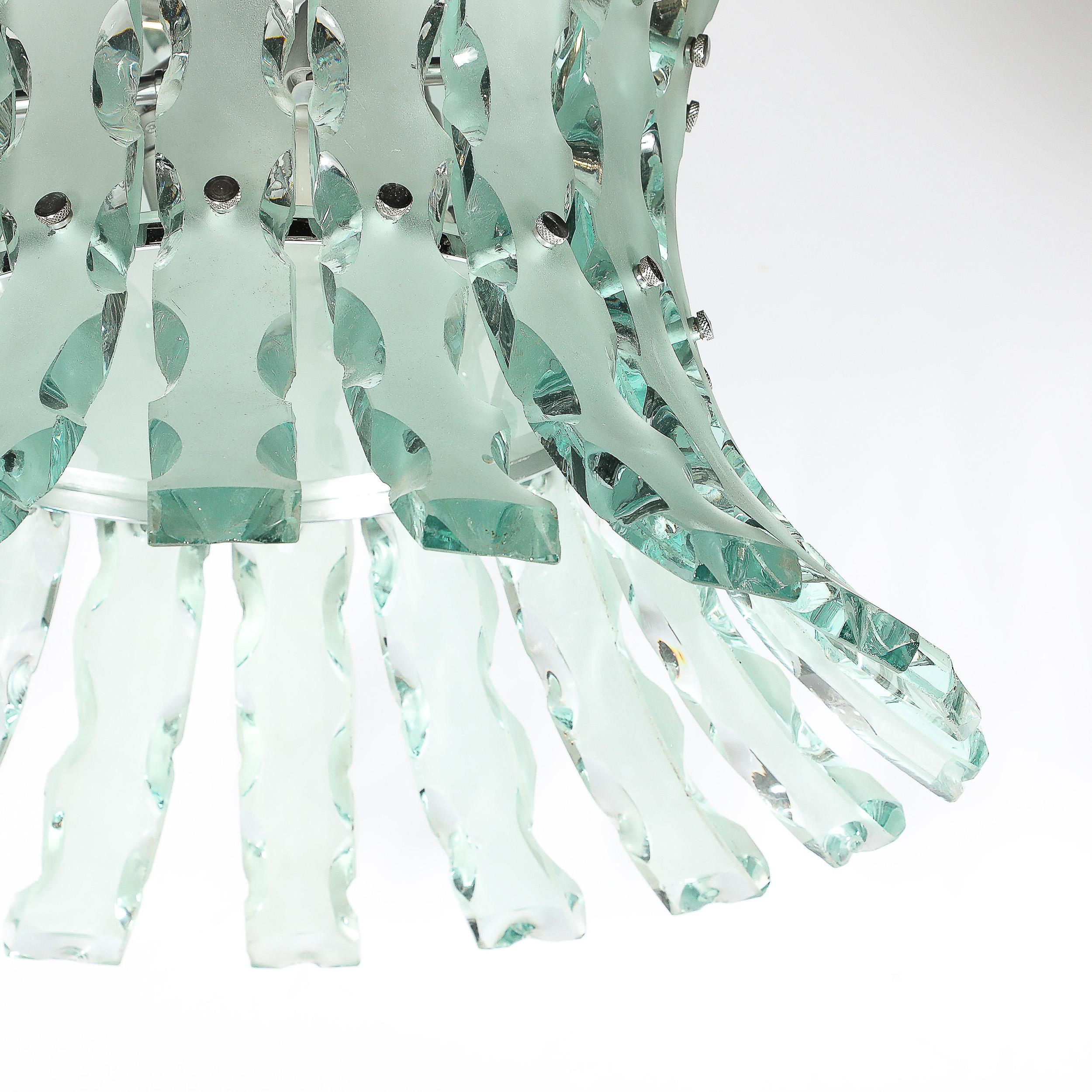 Mid-Century Scalloped  Glass Chandeliers by Quattro Zero for Fontana Arte In Excellent Condition In New York, NY
