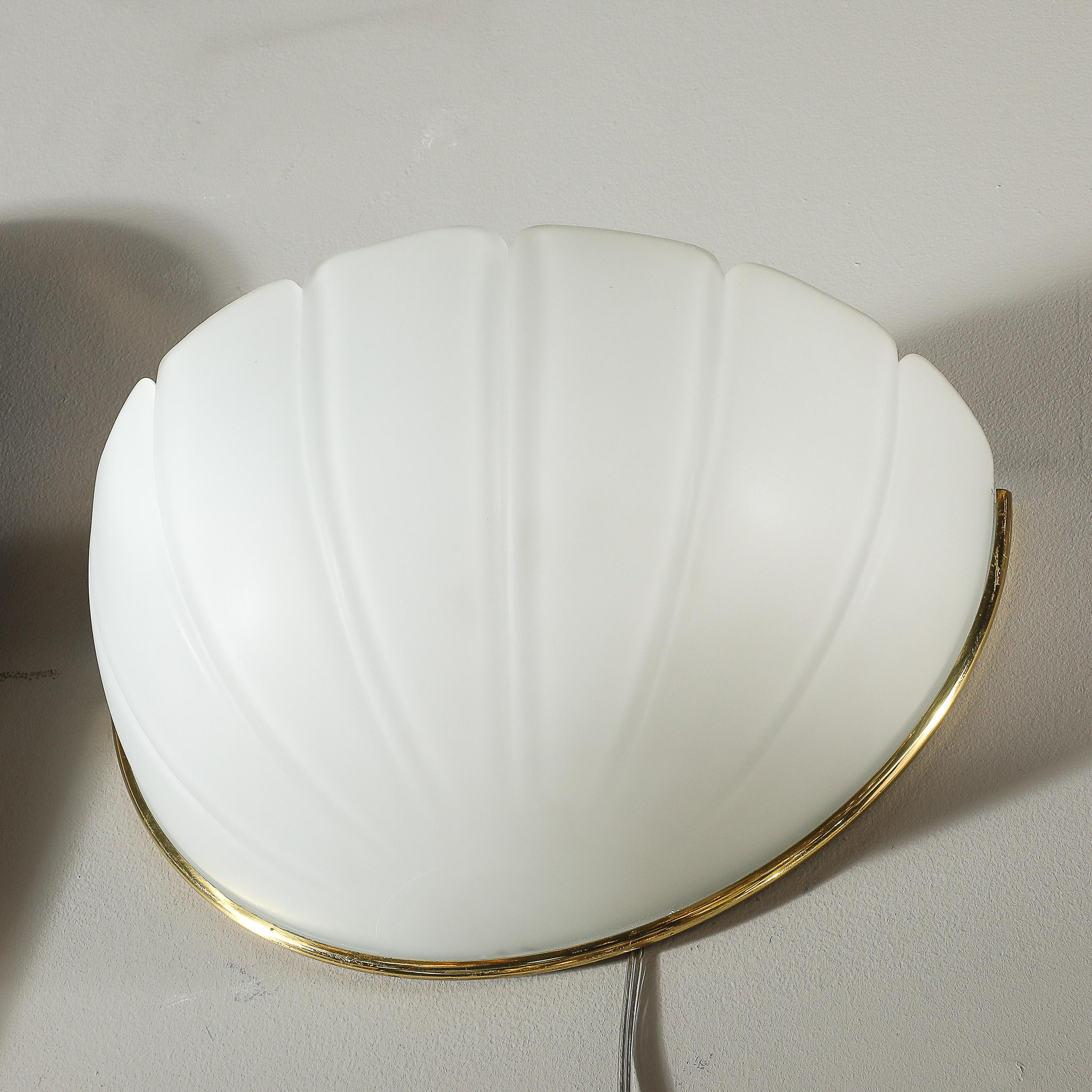 Mid-Century Scalloped Molded & Frosted Glass Sconces signed Glashütte Limburg For Sale 6