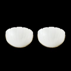 Mid-Century Scalloped Molded & Frosted Glass Sconces signed Glashütte Limburg