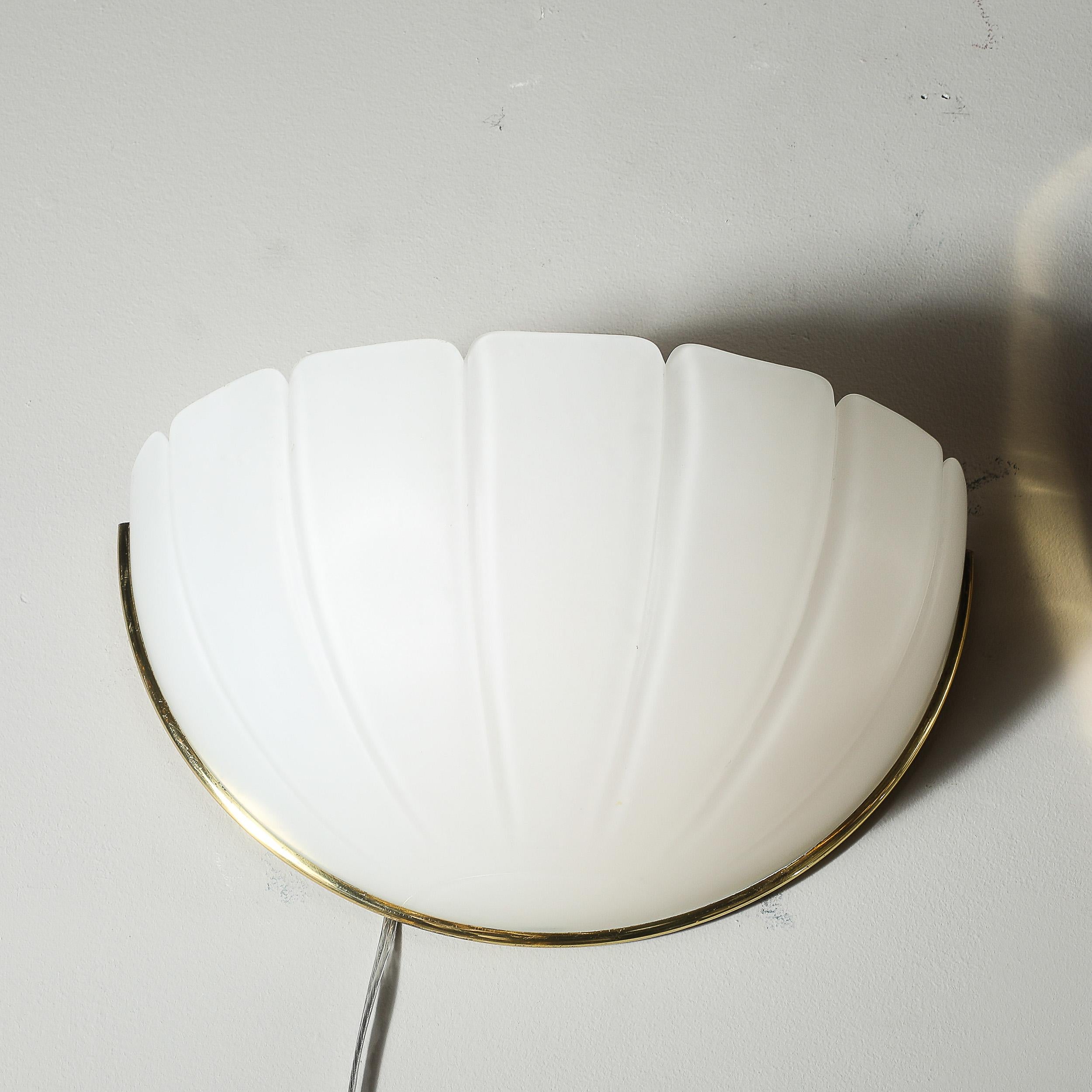 Mid-20th Century Mid-Century Scalloped Molded & Frosted Glass Sconces signed Glashütte Limburg For Sale