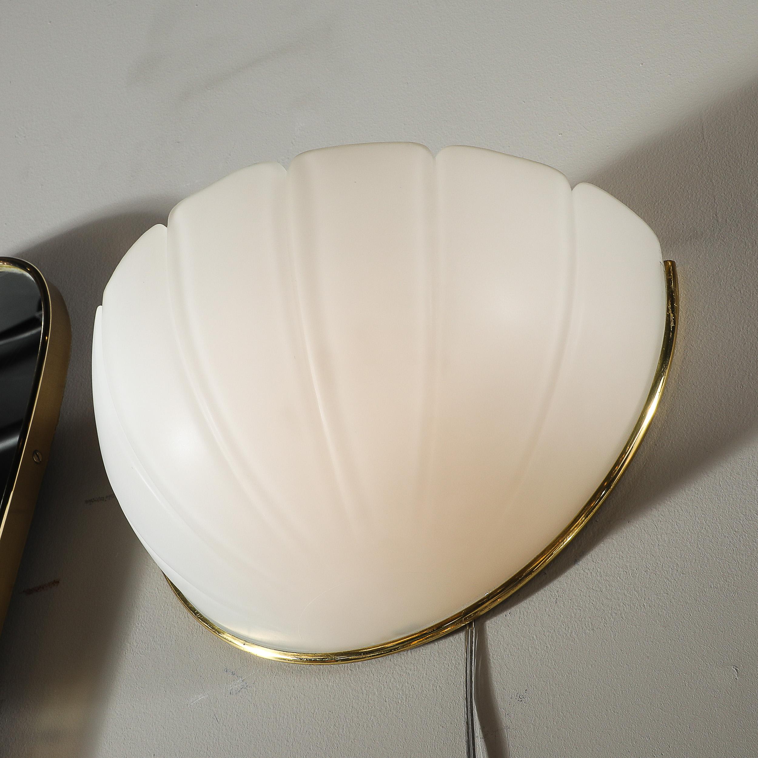 Mid-Century Scalloped Molded & Frosted Glass Sconces signed Glashütte Limburg For Sale 1
