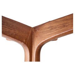 Mid-Century Scandanavian Modern Footstool Ottoman Orange Faux Leather & Oak 1970