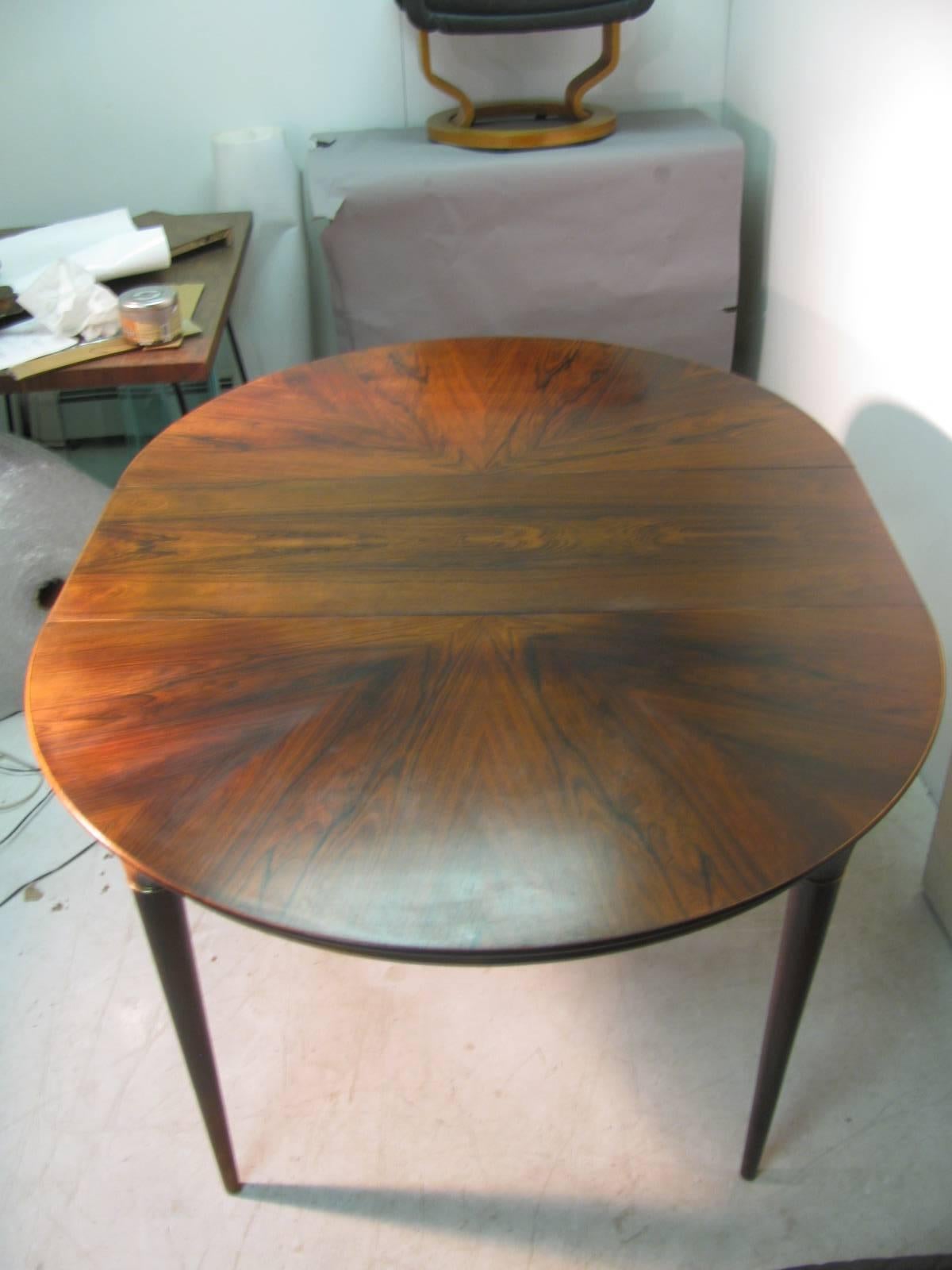 Swedish Midcentury Scandanavian Modern Rosewood Dining Room Table with Two Leaves