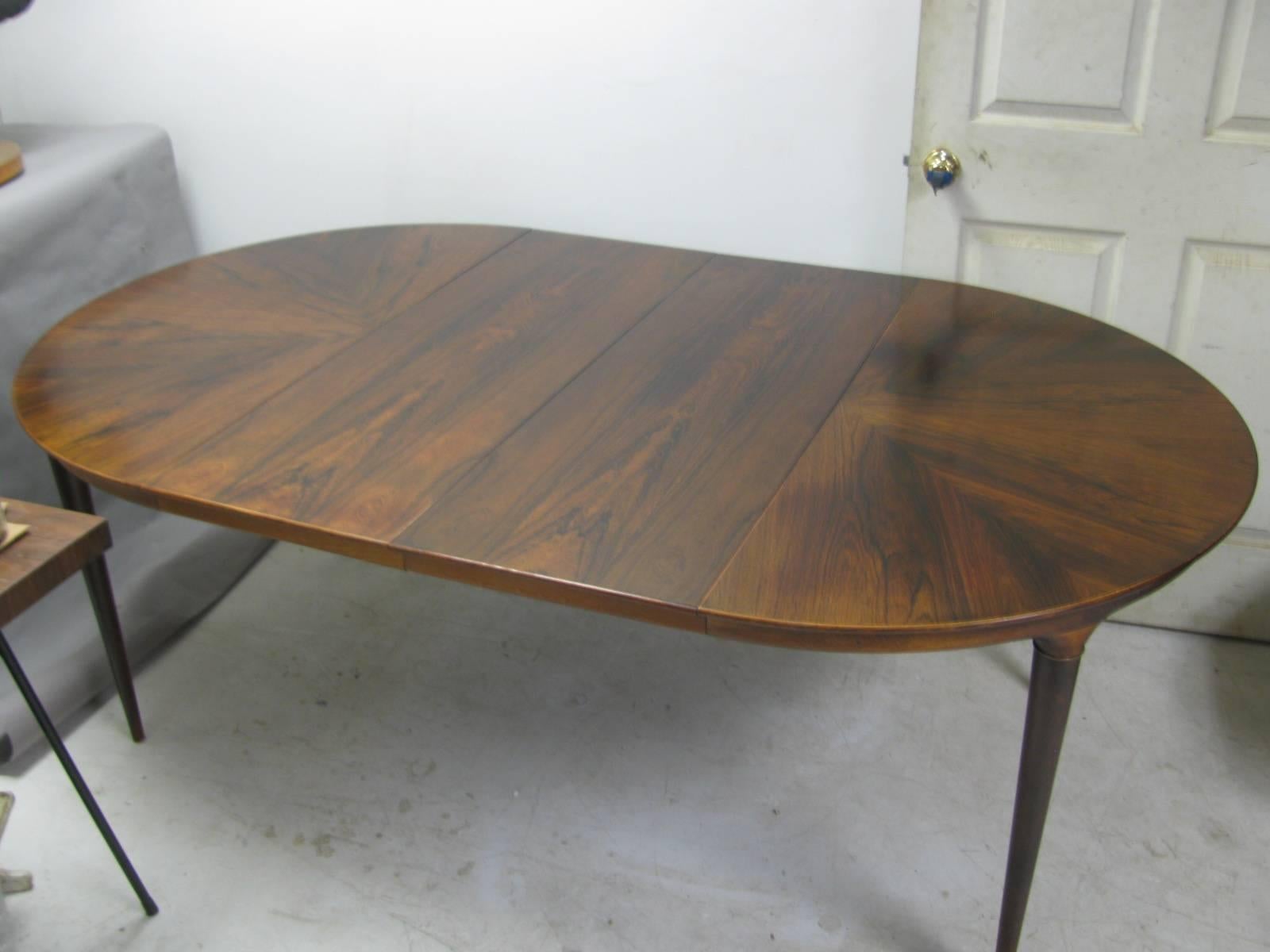 Midcentury Scandanavian Modern Rosewood Dining Room Table with Two Leaves 1