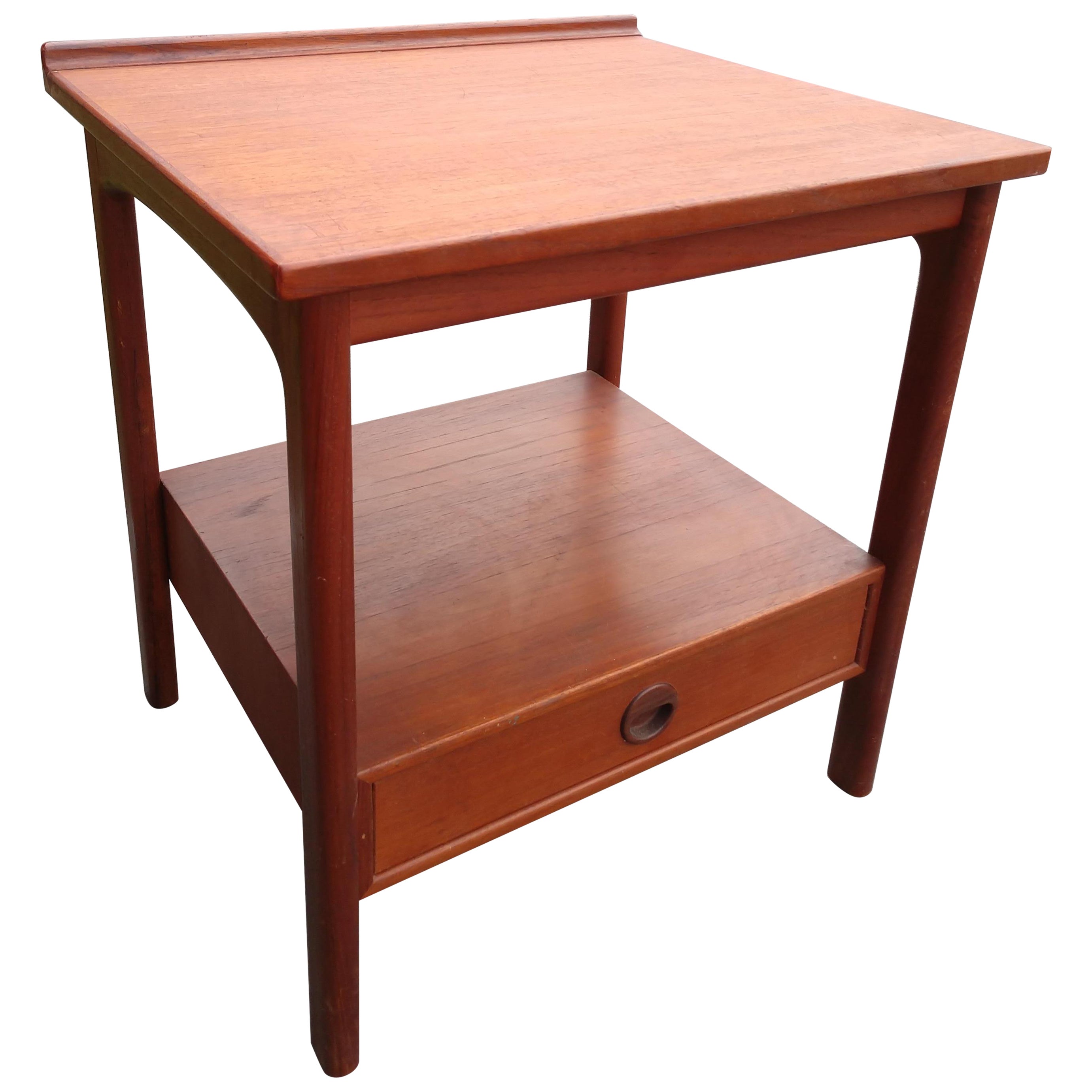 Mid Century Scandanavian Modern Teak End Table with Single Drawer