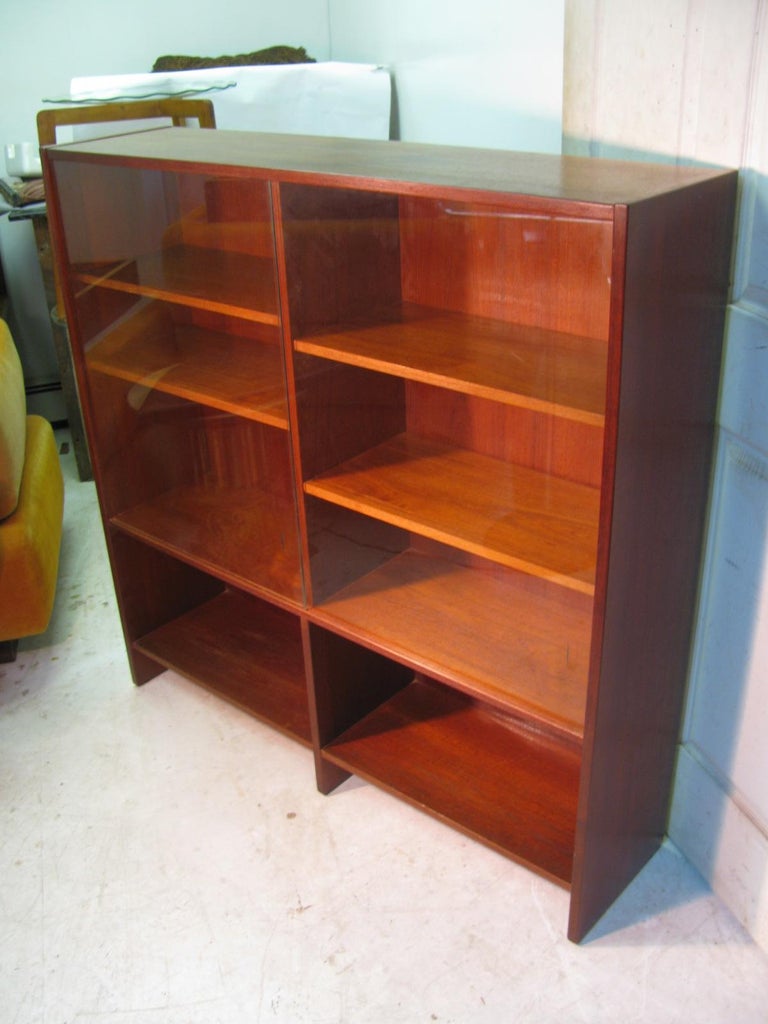 Midcentury Scandanavian Teak Bookcase with Glass Doors For Sale at 1stdibs
