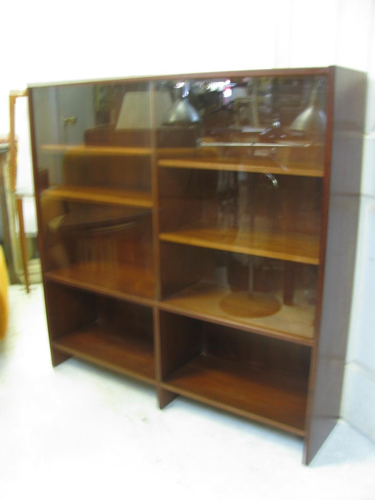 Mid Century Scandanavian Teak Bookcase with Glass Doors at 1stDibs