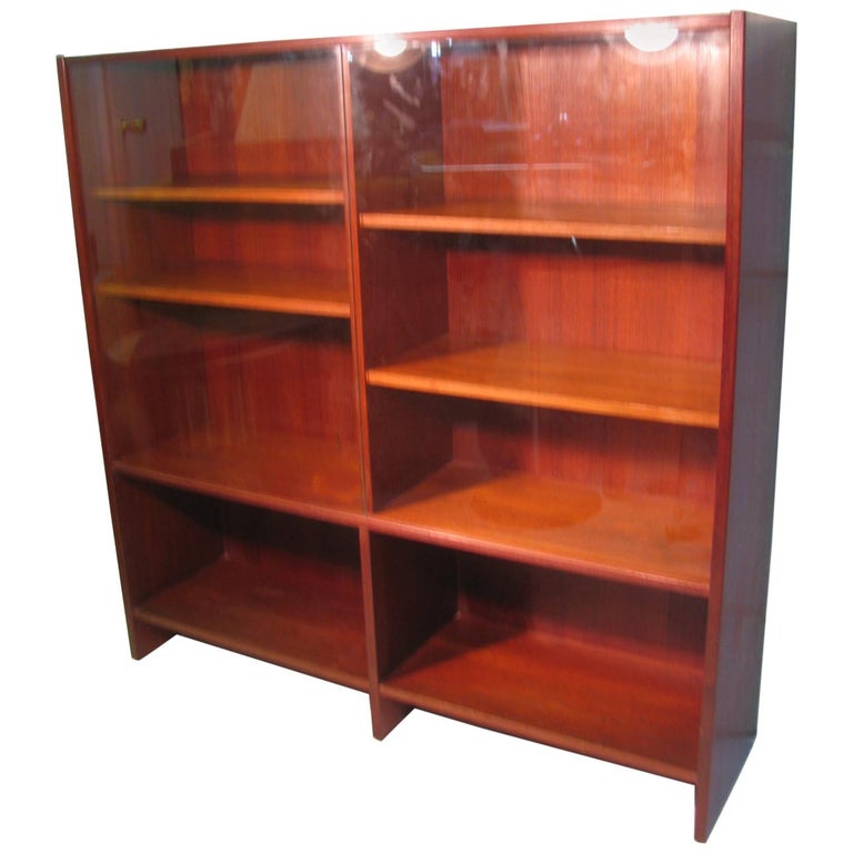 Mid Century Scandanavian Teak Bookcase with Glass Doors at 1stDibs