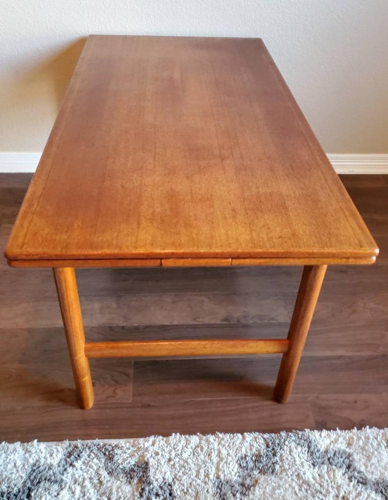 Mid-Century Scandi Modern Swedish Teak Metamorphic Extendable Table In Good Condition In Forney, TX
