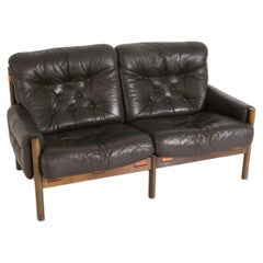 Mid Century Scandinavia low long sling Safari 2 seat sofa by Bruksbo