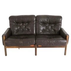 Mid Century Scandinavia low long sling Safari 2 seat sofa by Bruksbo