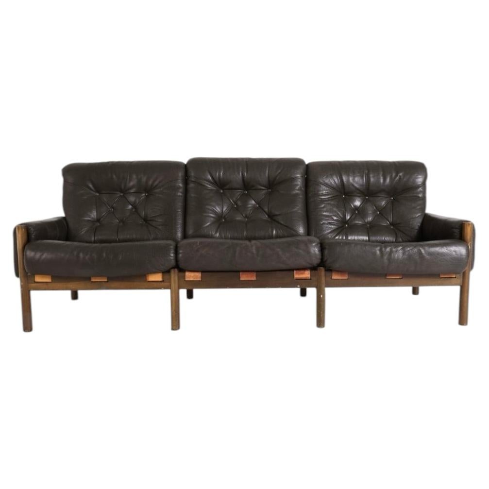 Mid Century Scandinavia low long sling Safari sofa by Bruksbo