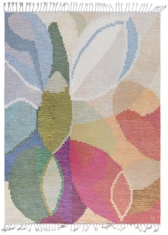 Mid-Century Scandinavian Abstract Lavender Flatweave Rug By Ingegerd Silow