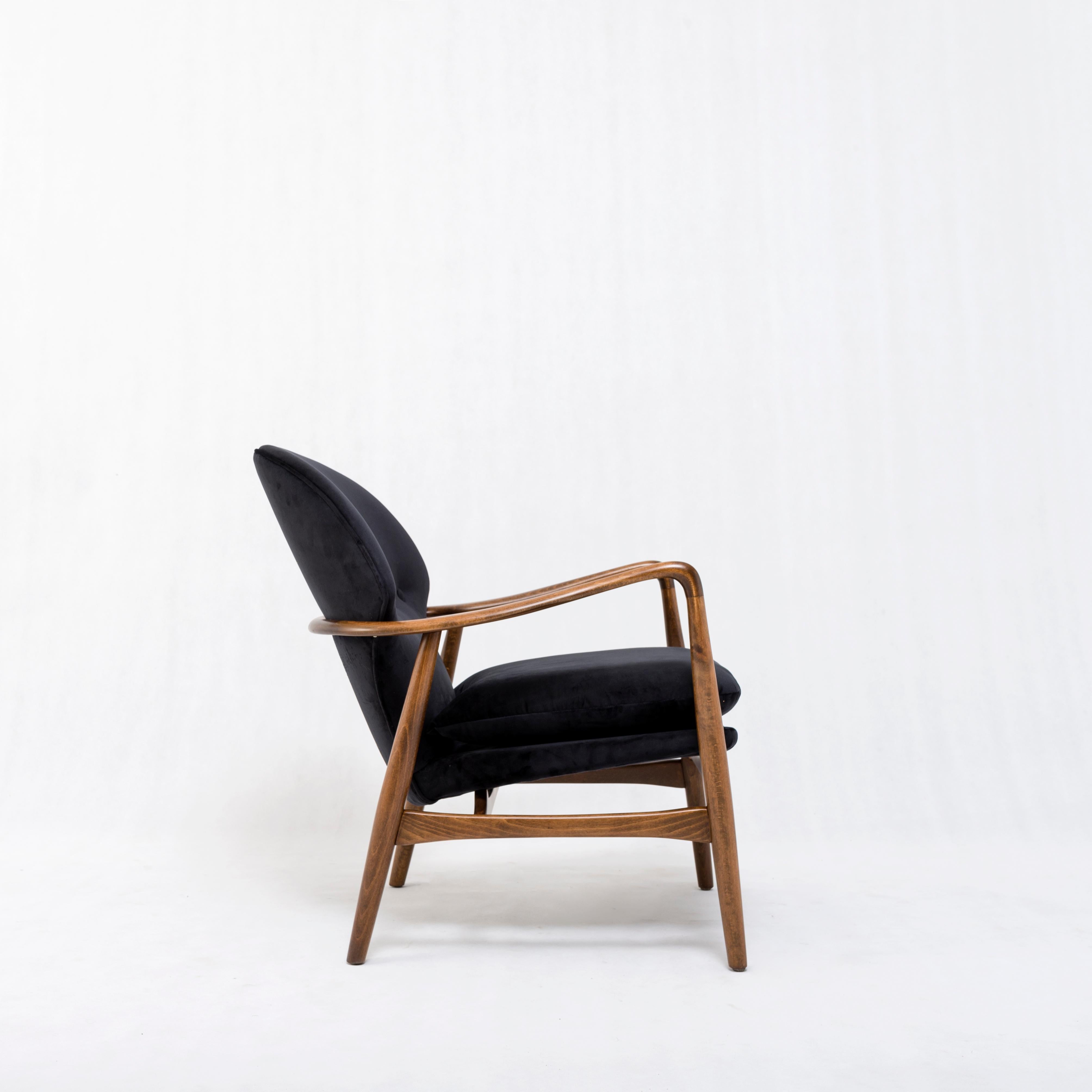 Midcentury armchair, reupholstered in black velvet
Probably Scandinavia, 1950s.