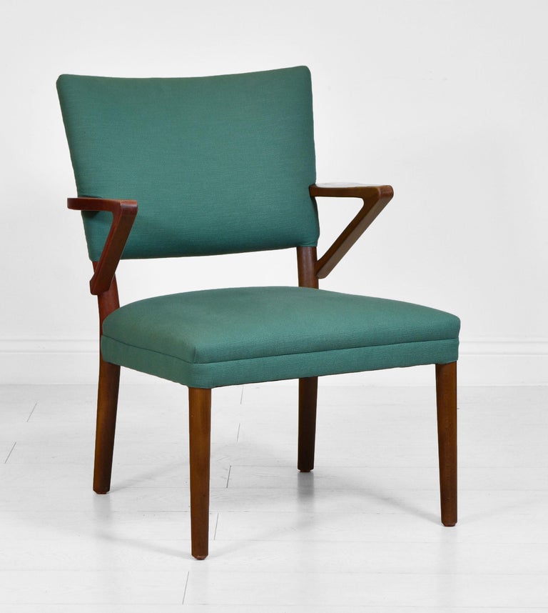 Mid Century Scandinavian Armchair Green Turquoise Fabric For Sale at