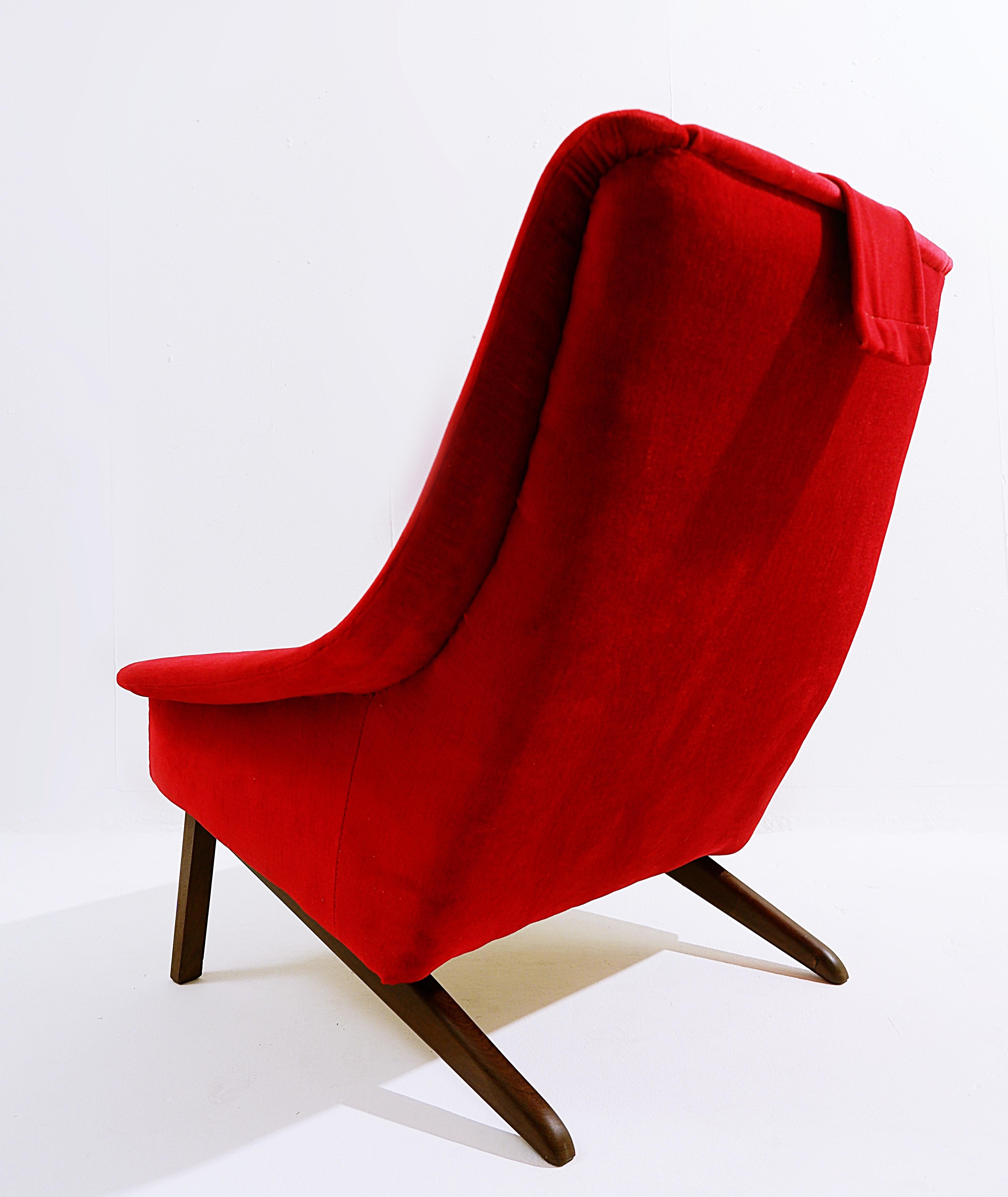 Mid-century Scandinavian armchair mod.411 by Folke Ohlssen for Fritz Hansen - Red Velvet fabric.