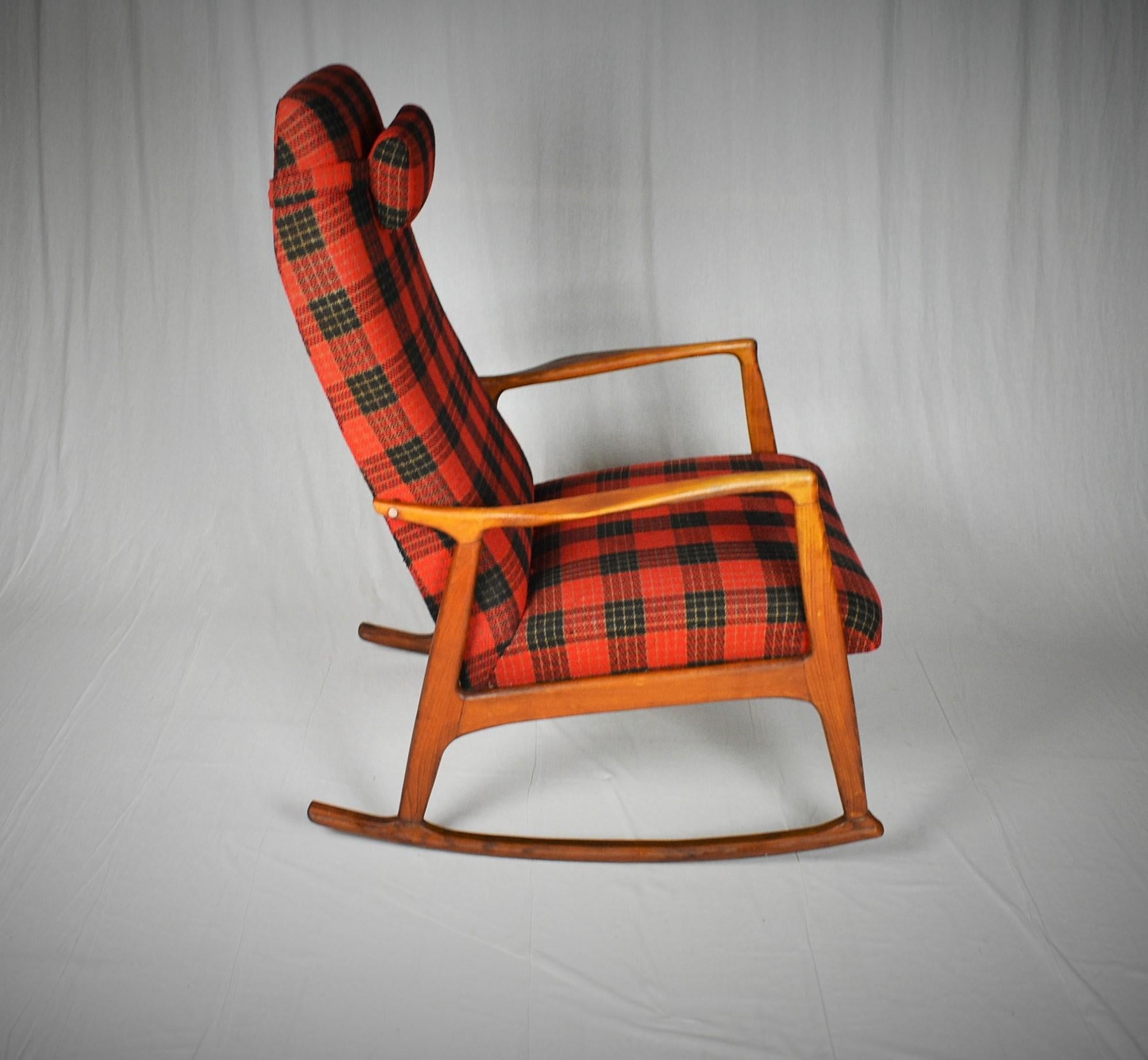 Fabric Midcentury Scandinavian Beechwood Rocking Chair, 1960s