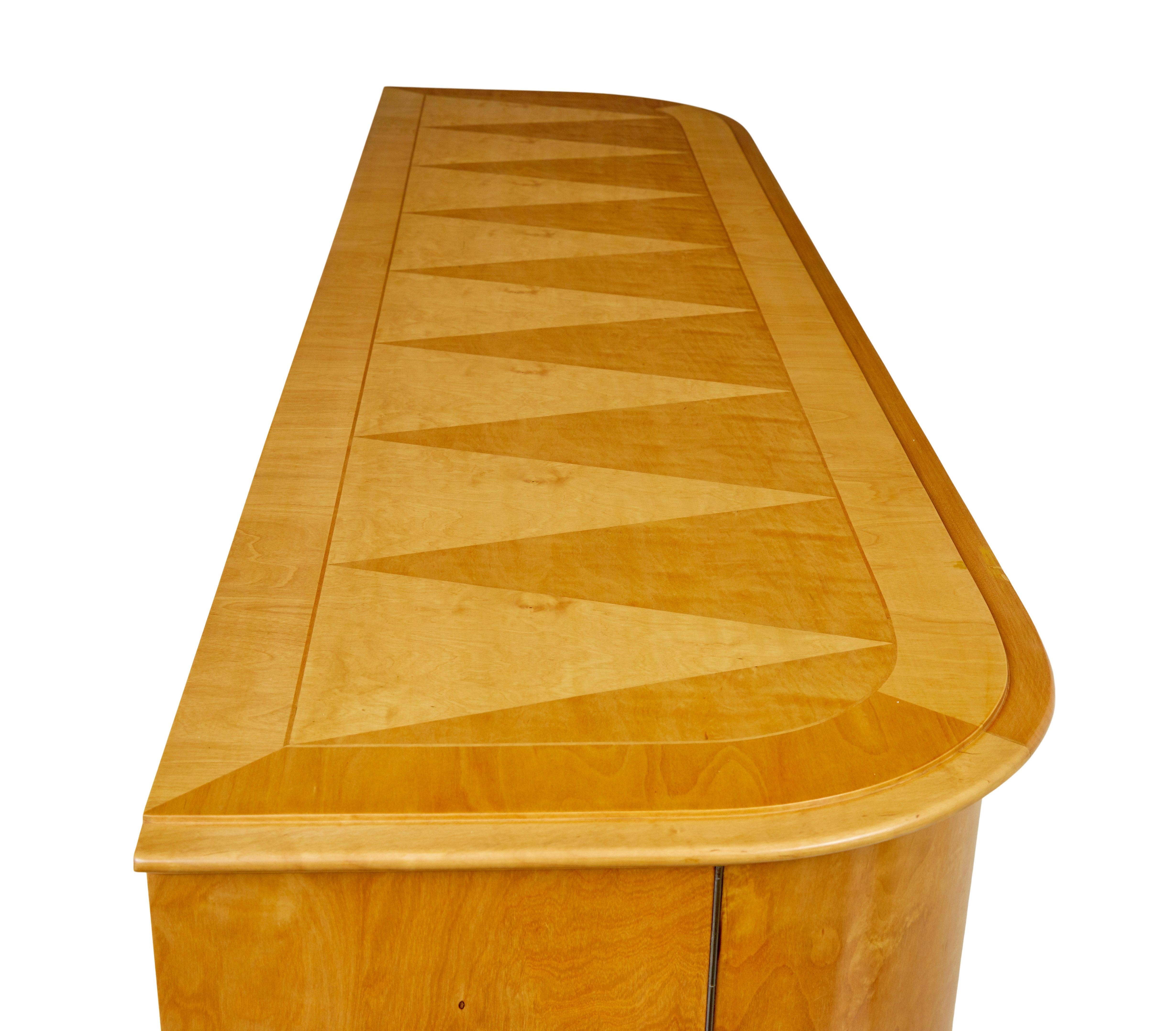 Mid century Scandinavian birch inlaid shaped sideboard For Sale 2