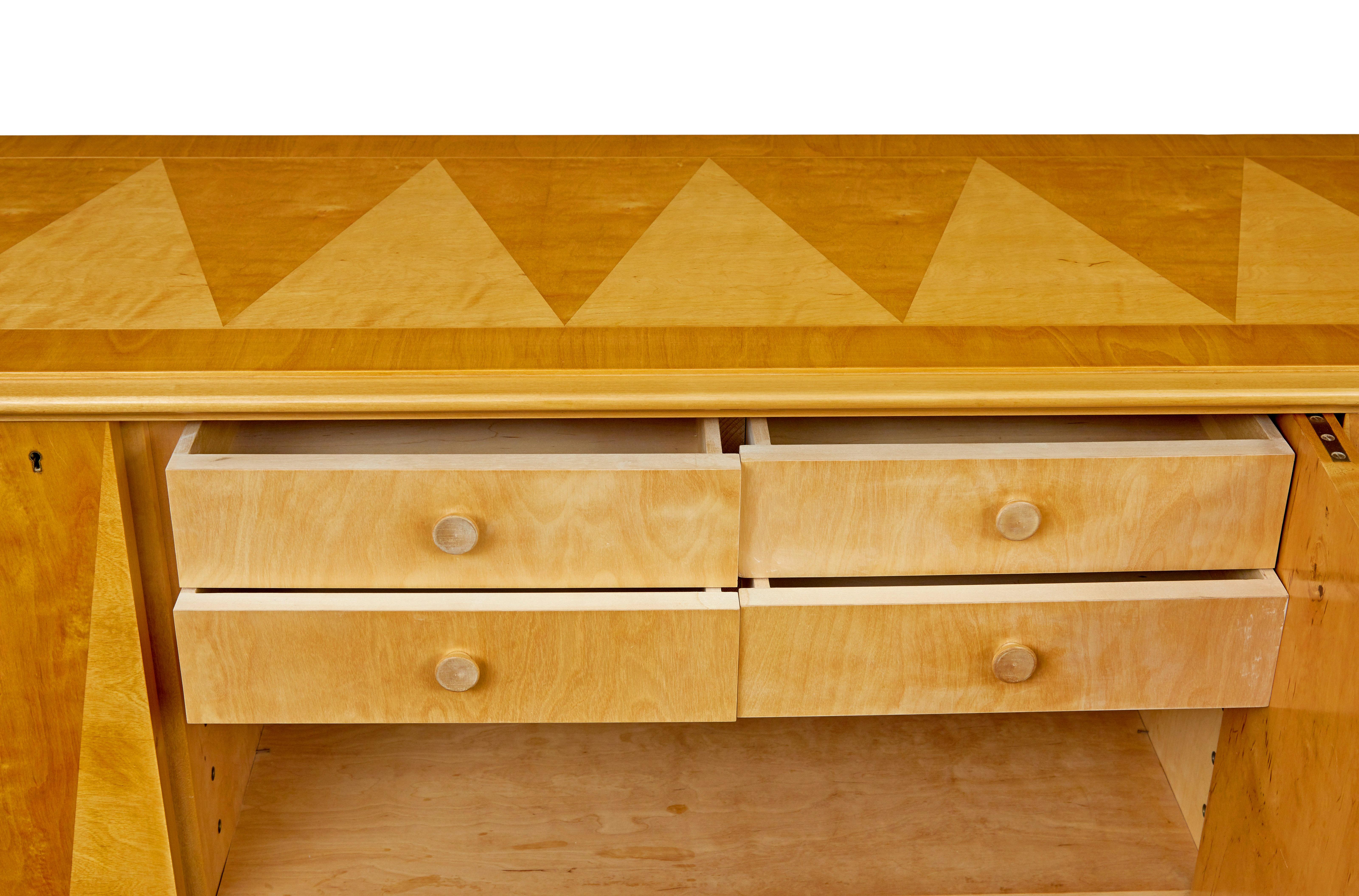 Mid century Scandinavian birch inlaid shaped sideboard For Sale 3