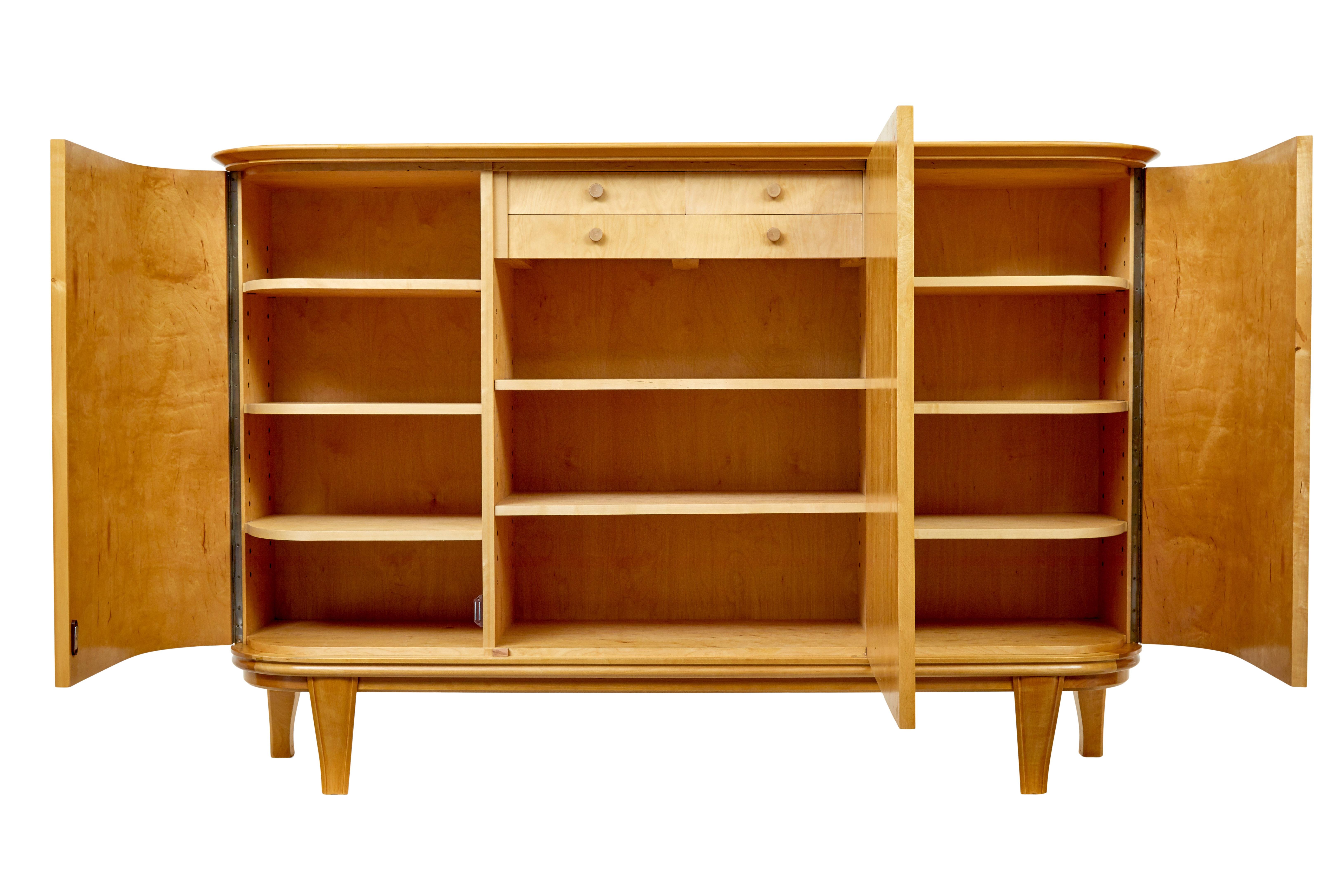 Mid-Century Modern Mid century Scandinavian birch inlaid shaped sideboard For Sale
