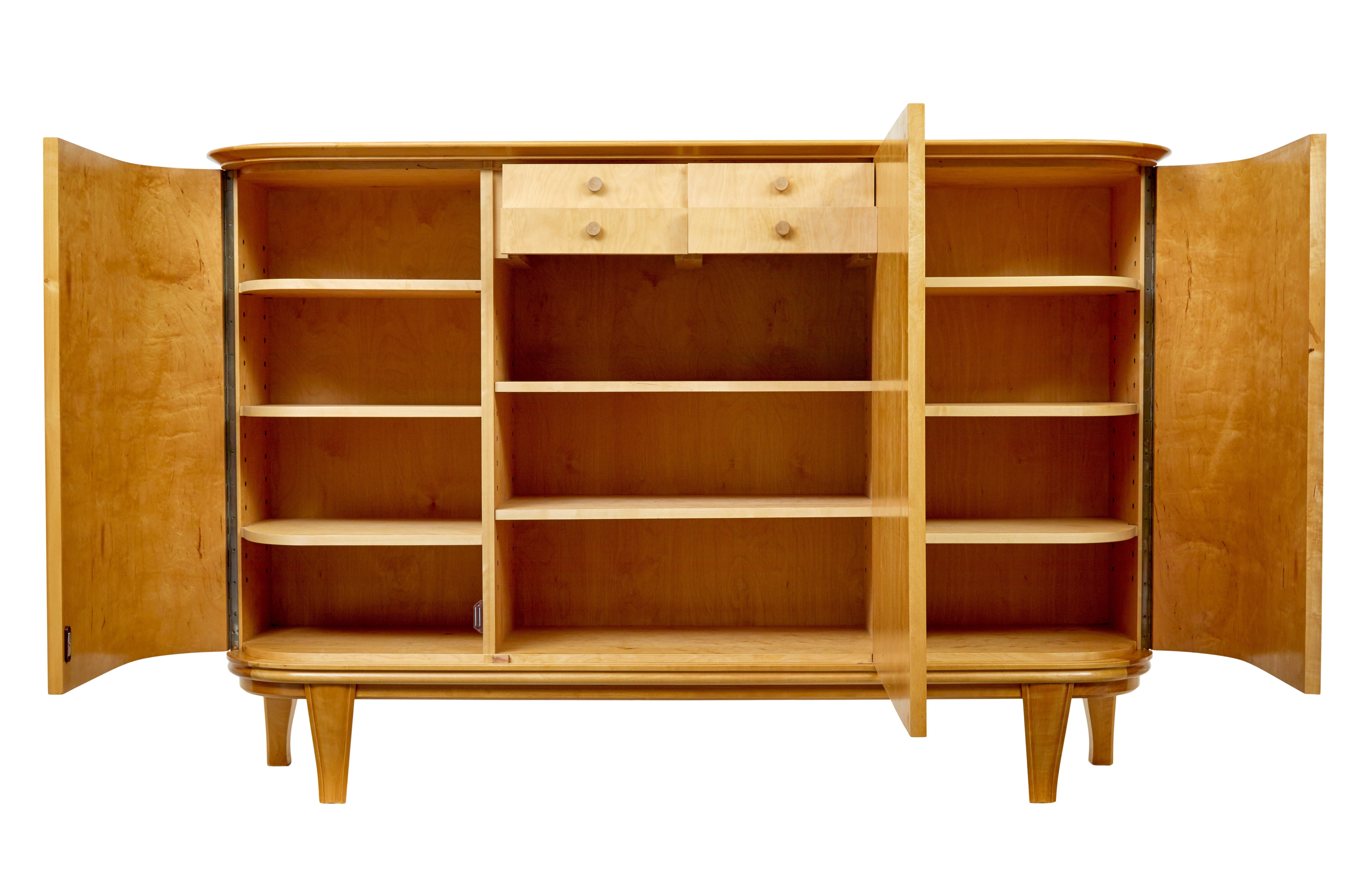 Swedish Mid century Scandinavian birch inlaid shaped sideboard For Sale
