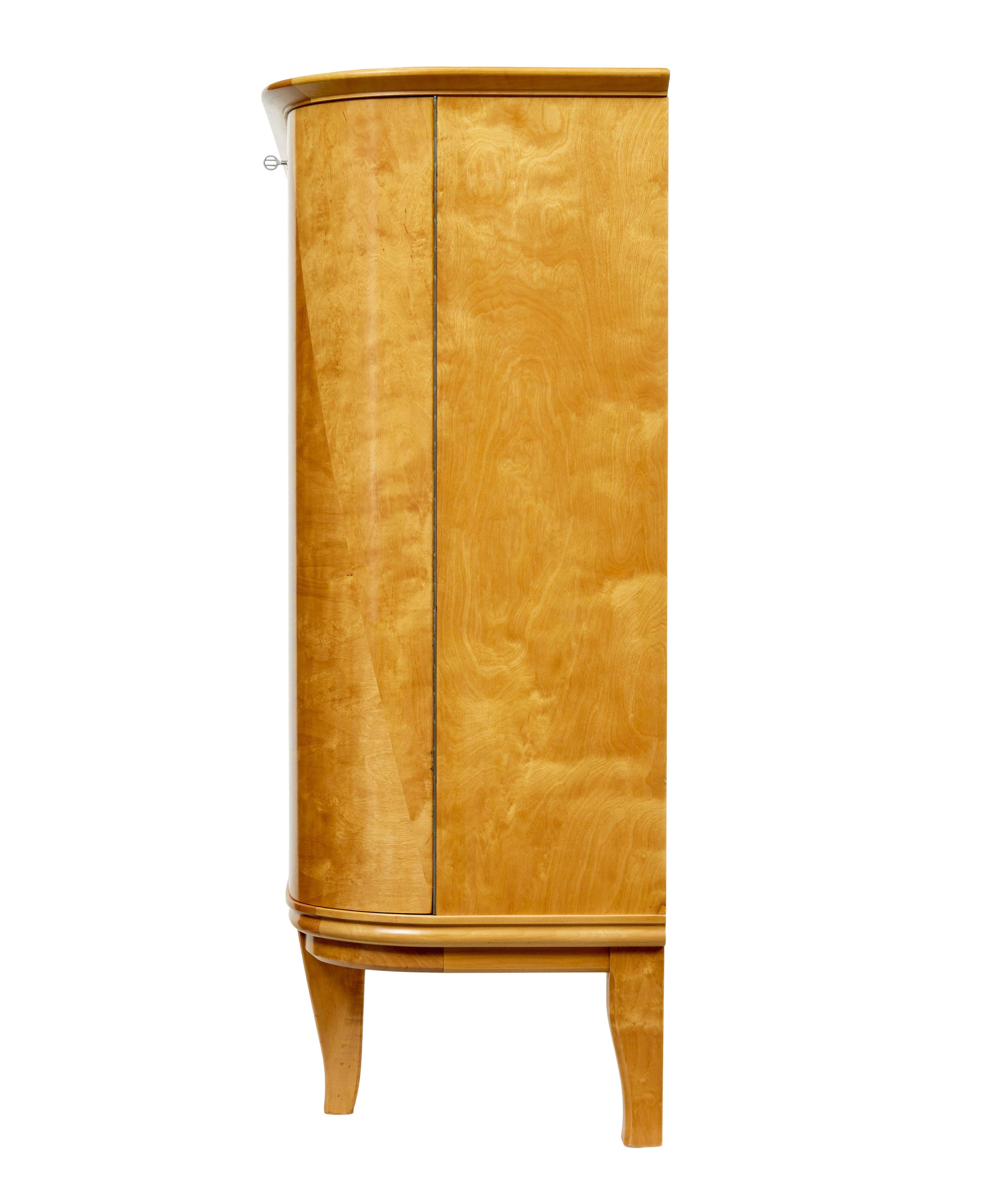 20th Century Mid century Scandinavian birch inlaid shaped sideboard For Sale