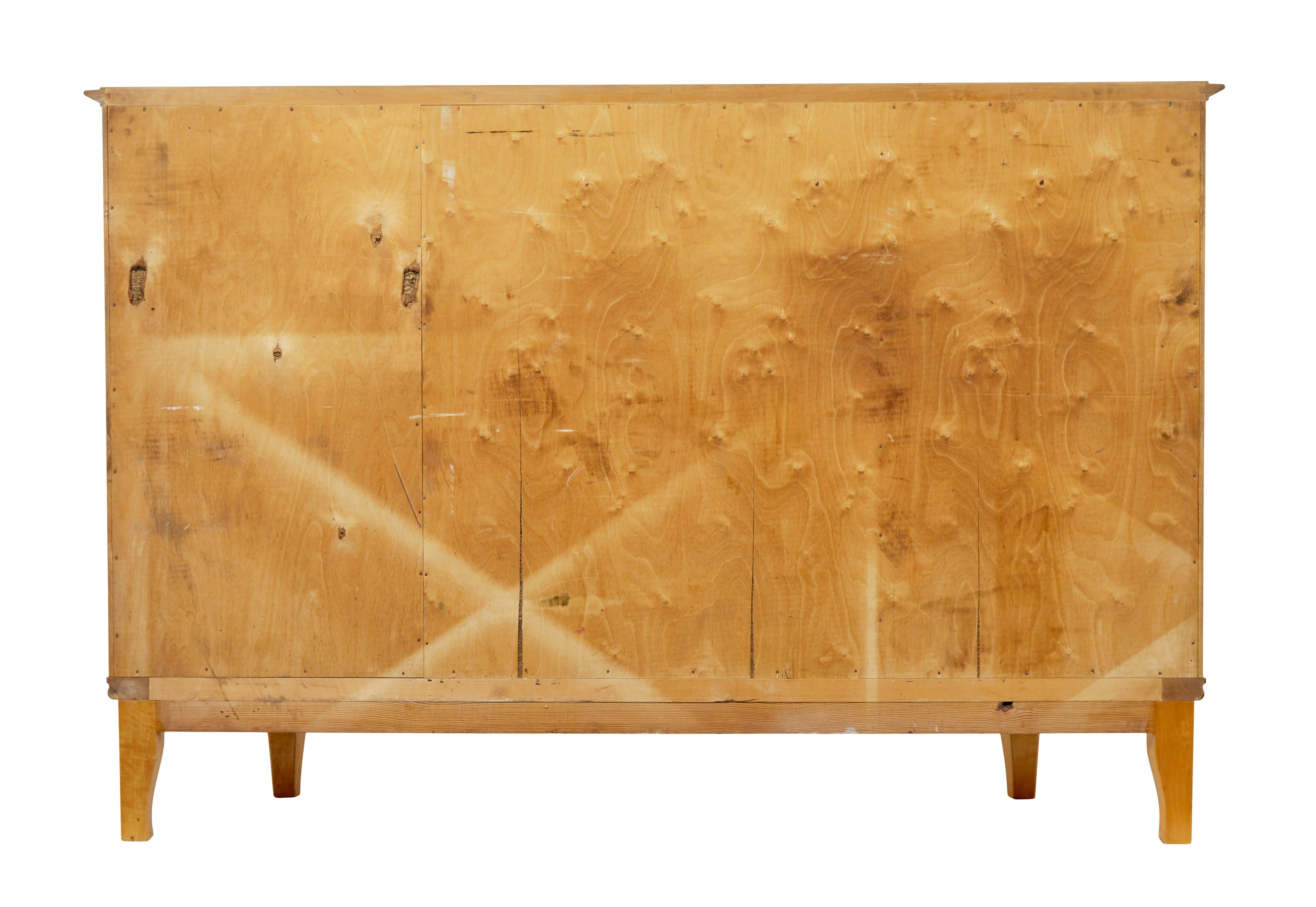 20th Century Mid century Scandinavian birch inlaid shaped sideboard For Sale