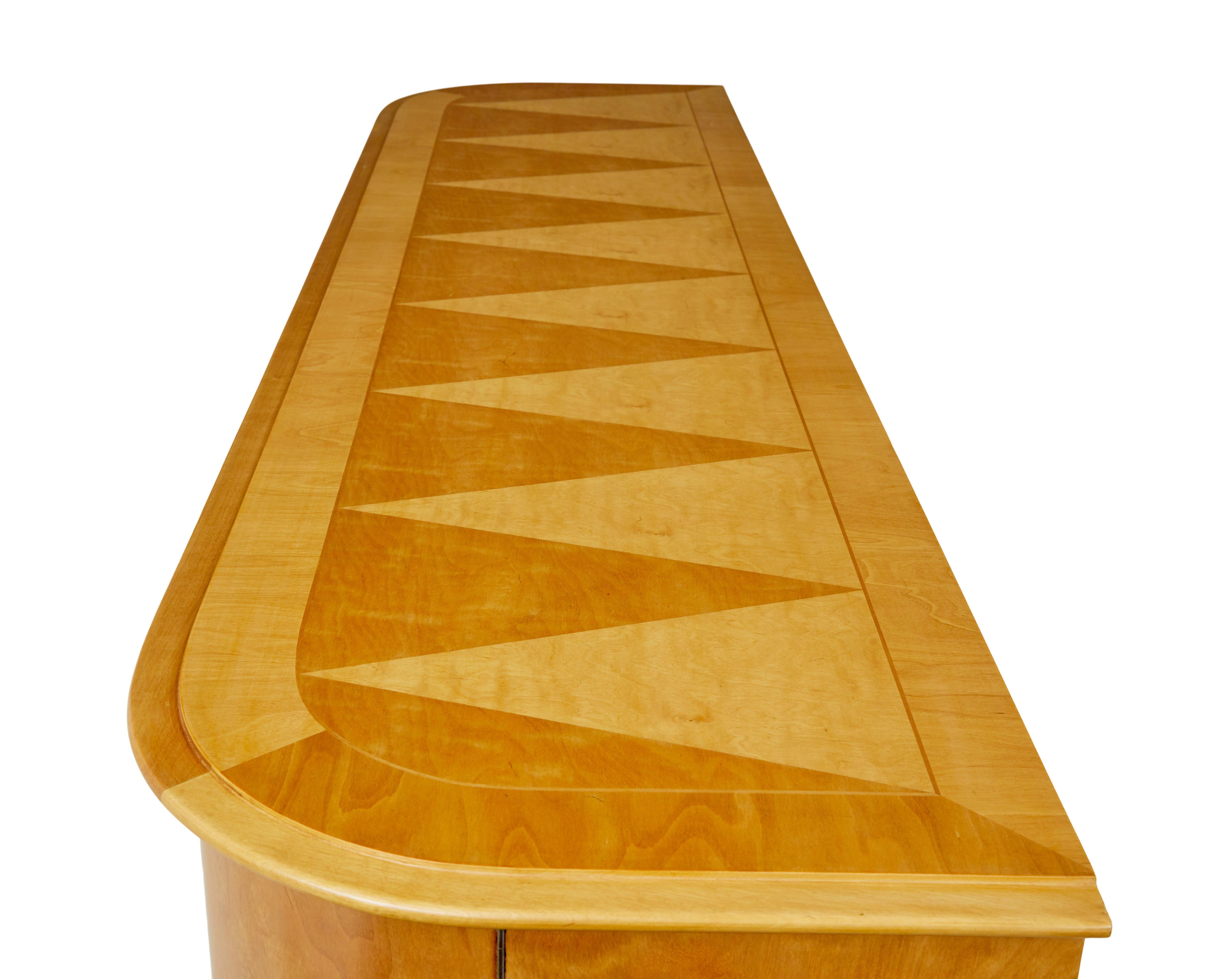 Birch Mid century Scandinavian birch inlaid shaped sideboard For Sale